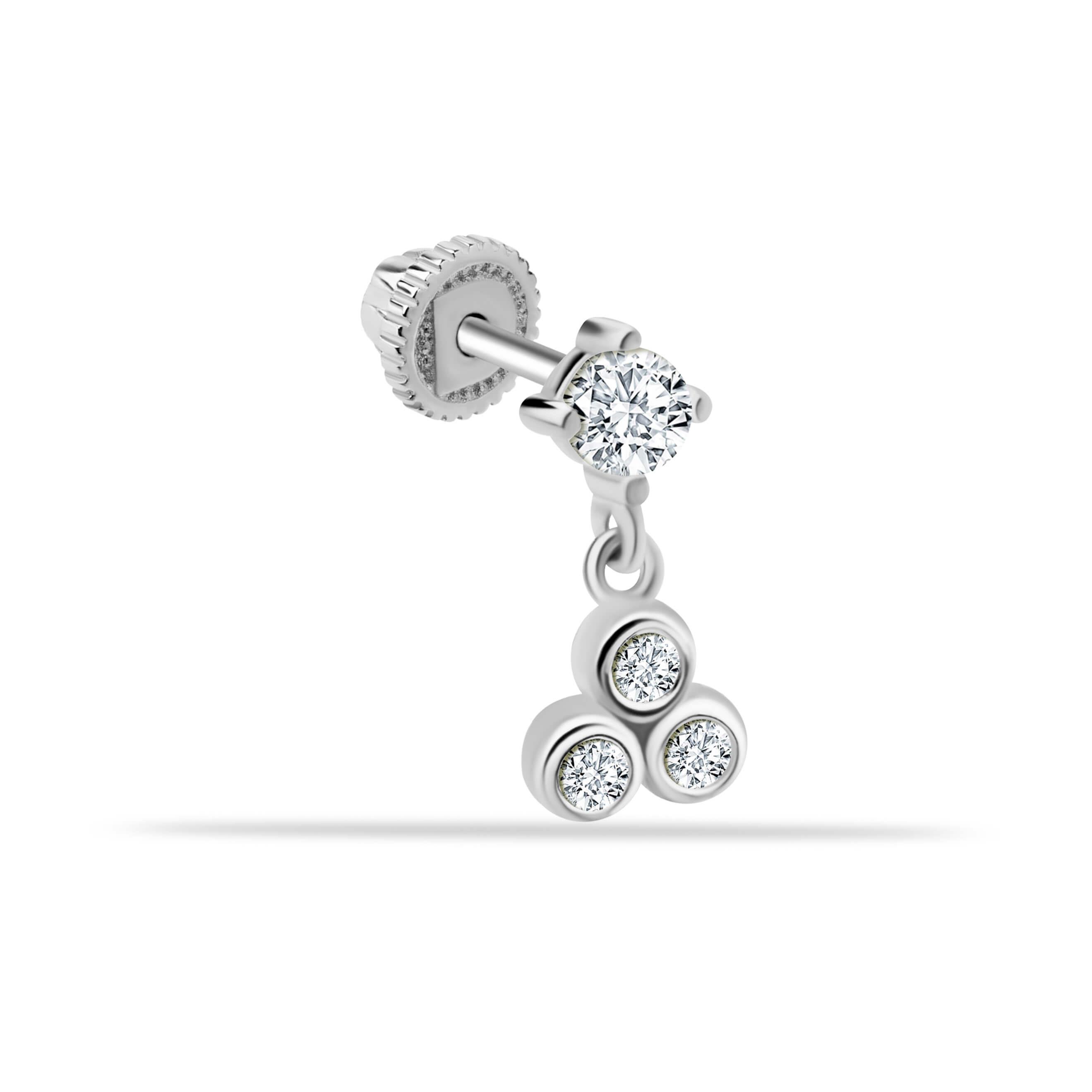 14 Ayar Altın Üç Taş Sallantılı Helix/Kıkırdak Piercing - Dianora Piercing
