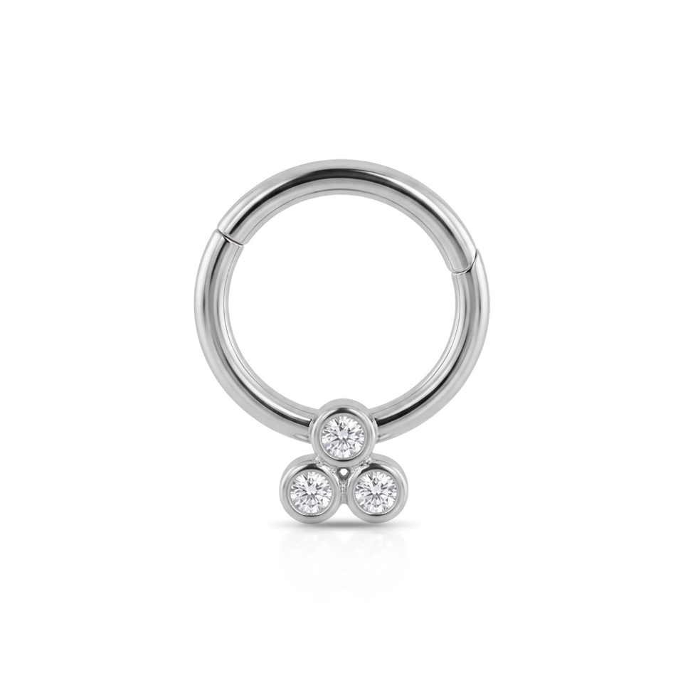 14 Ayar Altın Üç Taşlı Minimal Halka Piercing - Dianora Piercing Jewelry