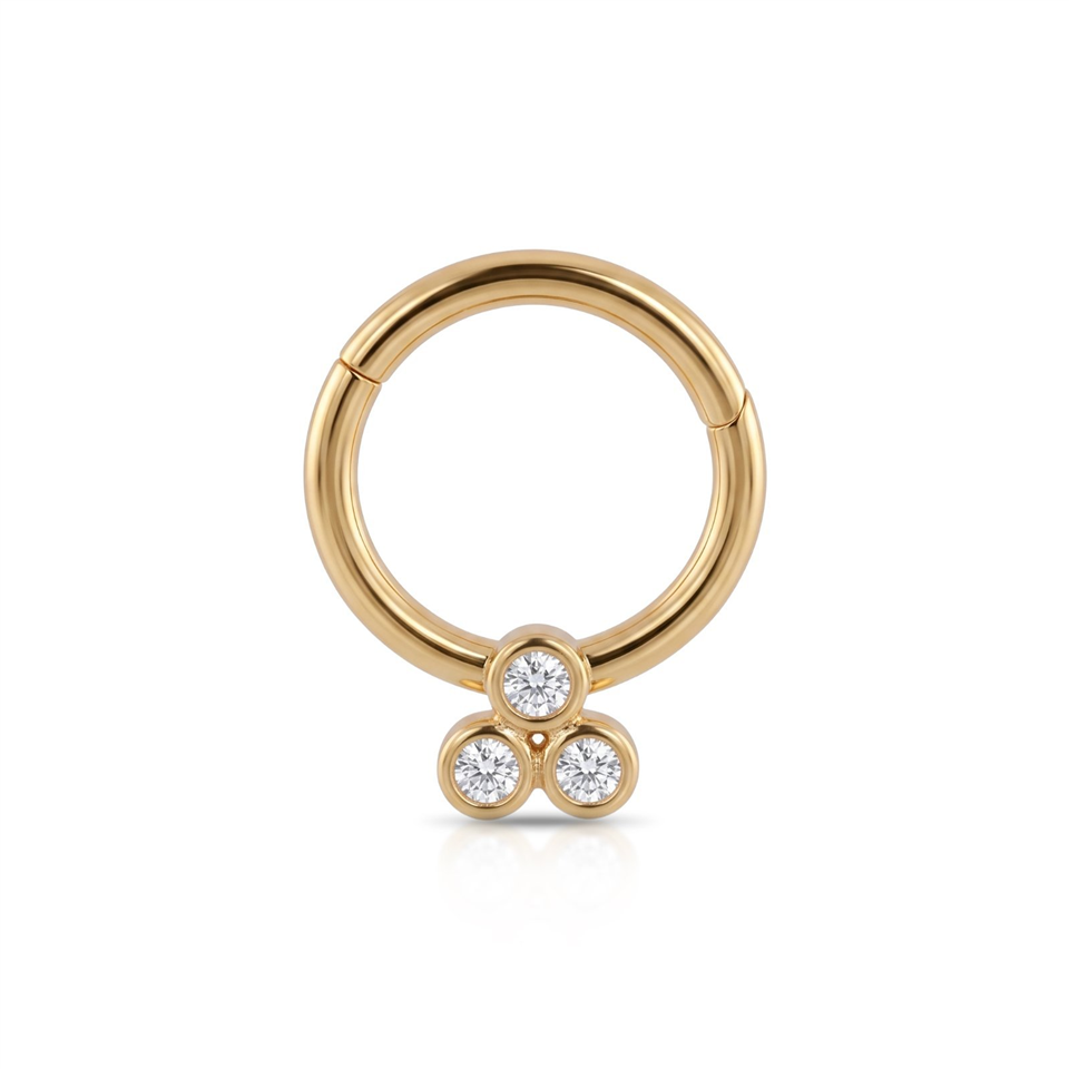 14 Ayar Altın Üç Taşlı Minimal Halka Piercing - Dianora Piercing Jewelry