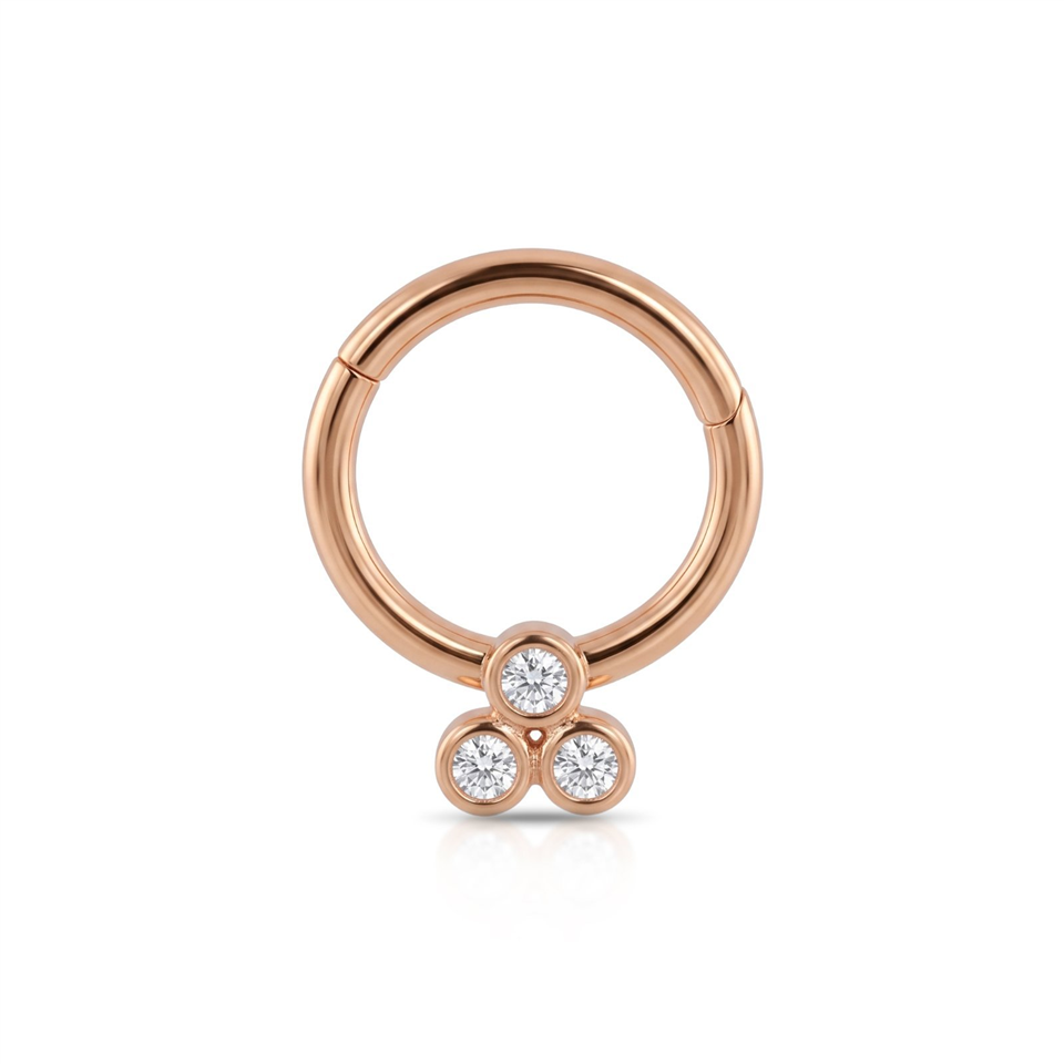 14 Ayar Altın Üç Taşlı Minimal Halka Piercing - Dianora Piercing Jewelry