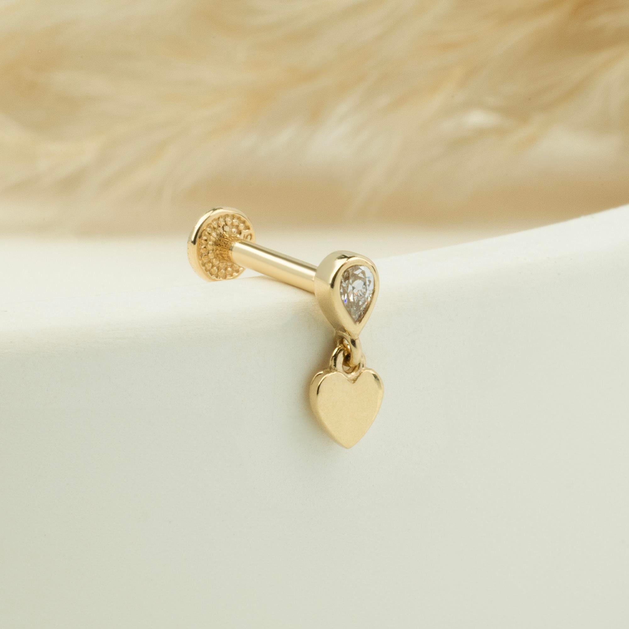 14 Ayar Altın Üç Top Minimal Tragus Piercing - Dianora Piercing