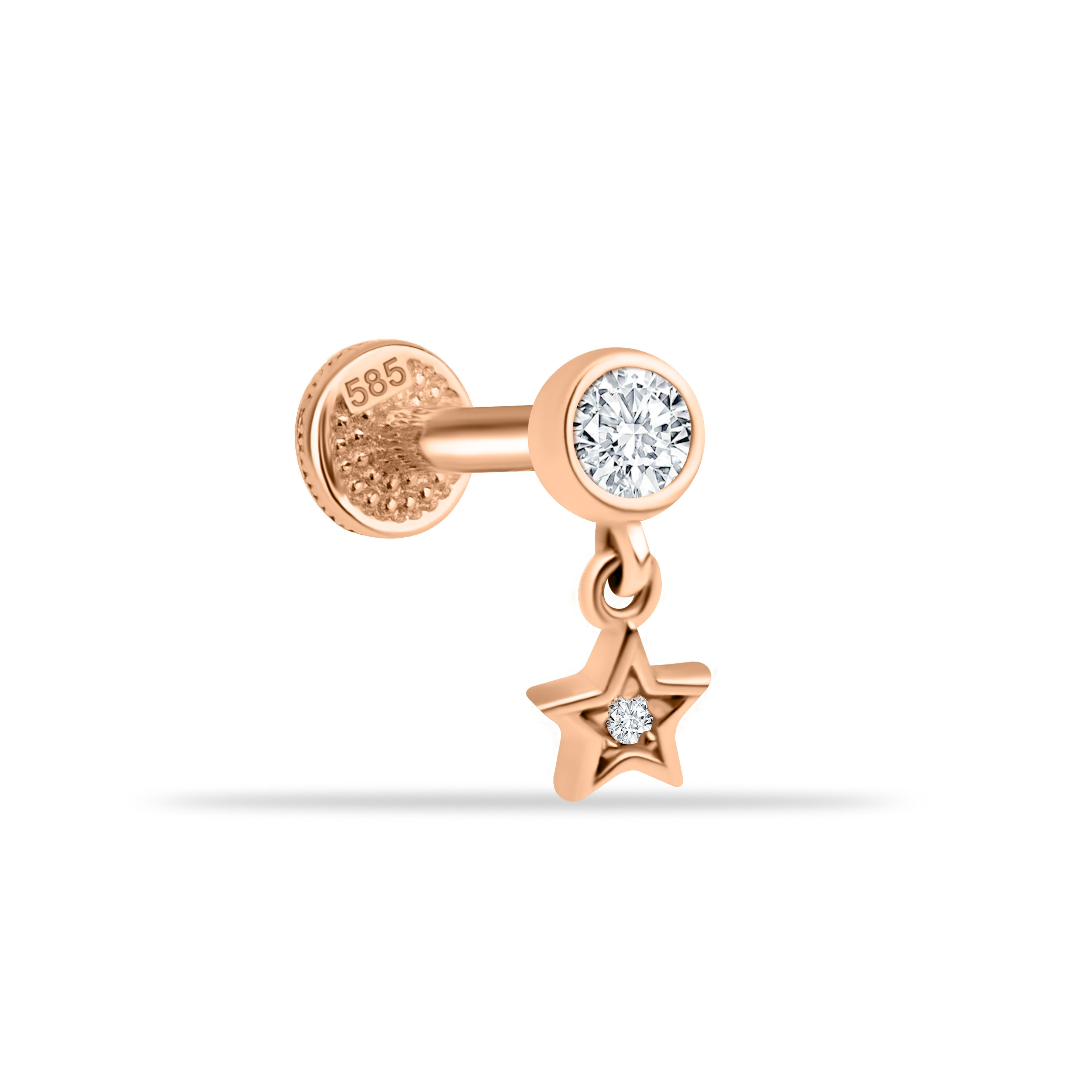 14 Ayar Altın Üç Top Minimal Tragus Piercing - Dianora Piercing
