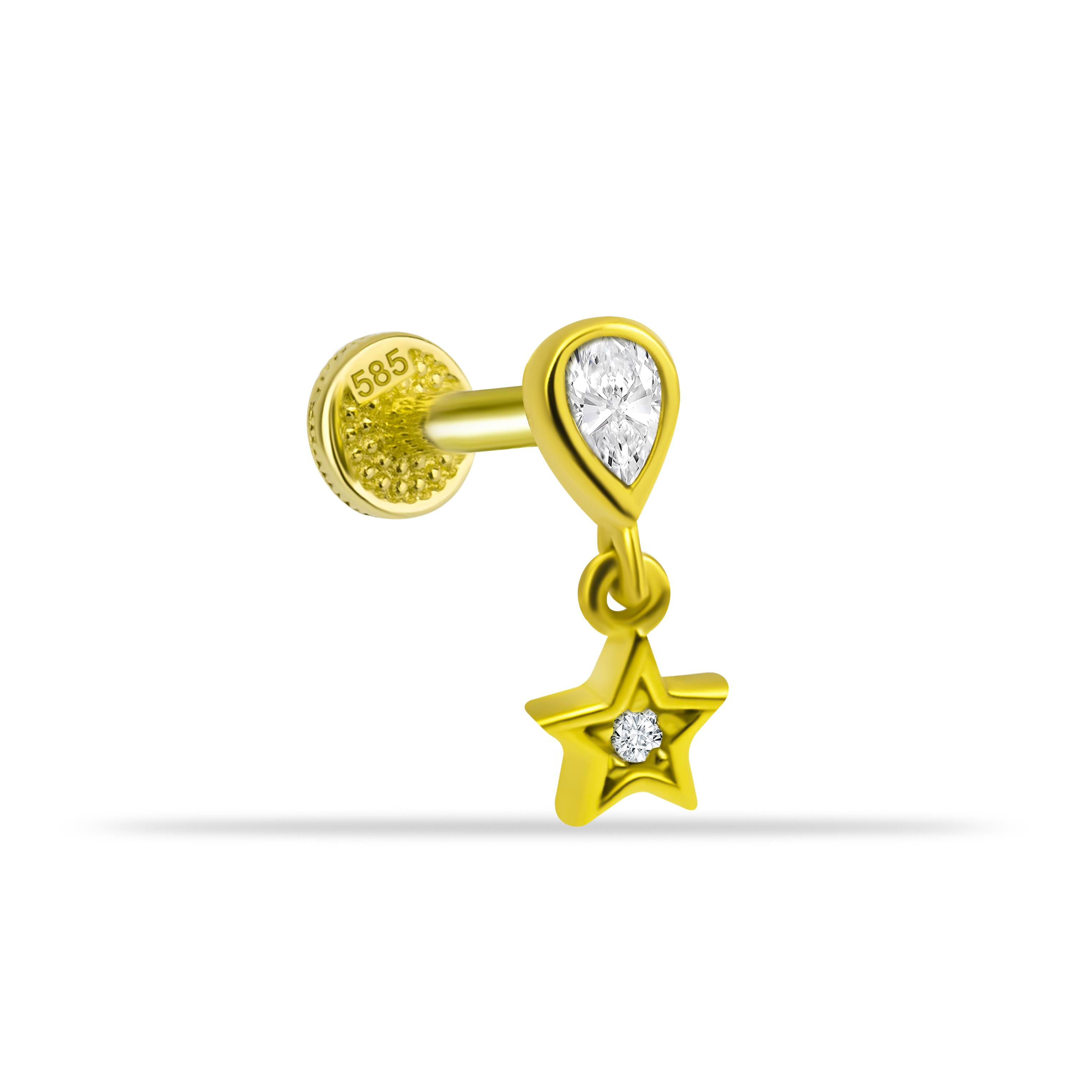 14 Ayar Altın Üç Top Minimal Tragus Piercing - Dianora Piercing