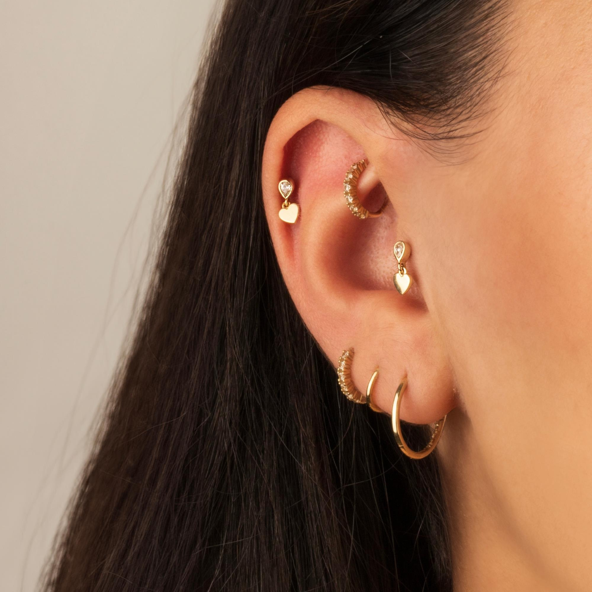 14 Ayar Altın Üç Top Minimal Tragus Piercing - Dianora Piercing