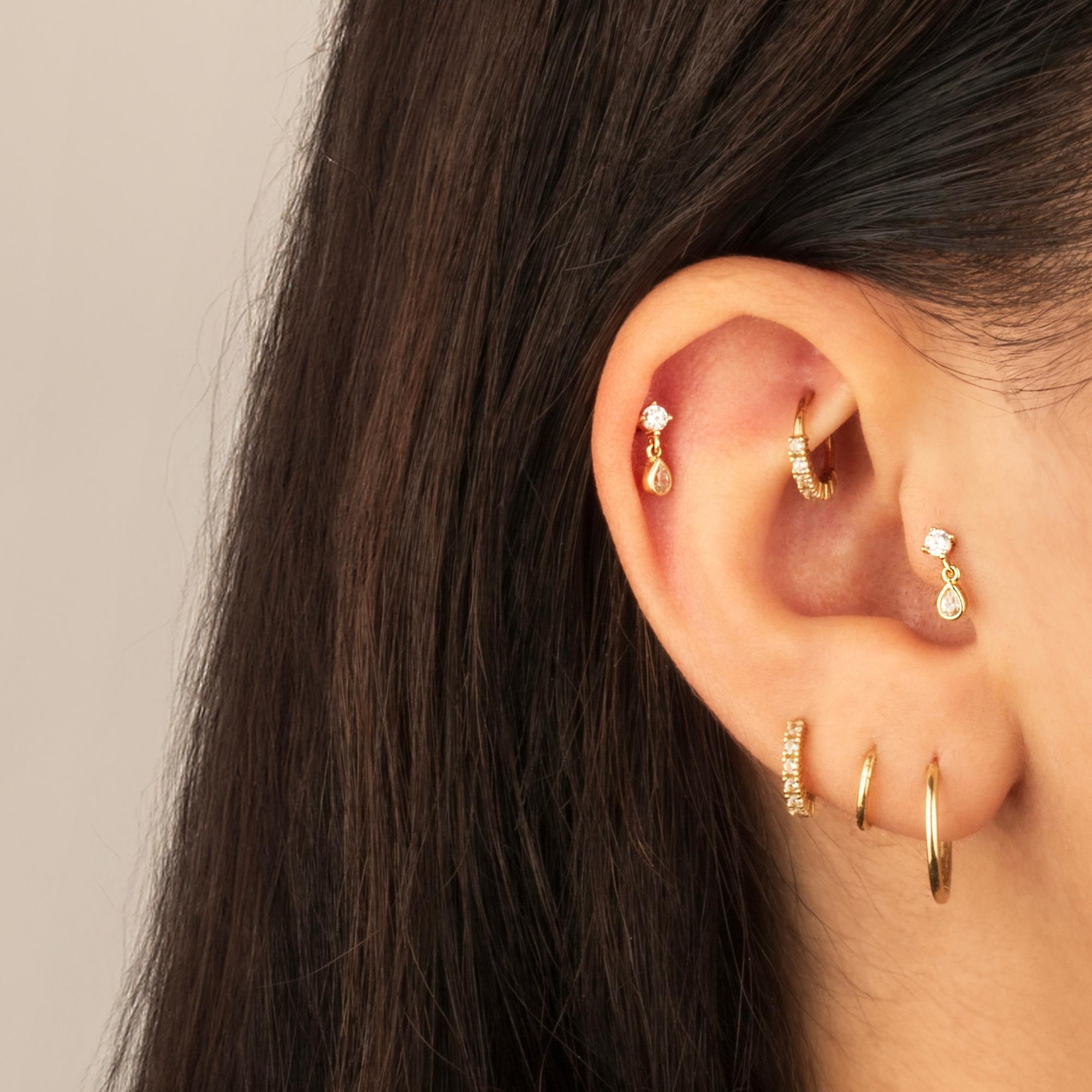 14 Ayar Altın Üç Top Minimal Tragus Piercing - Dianora Piercing