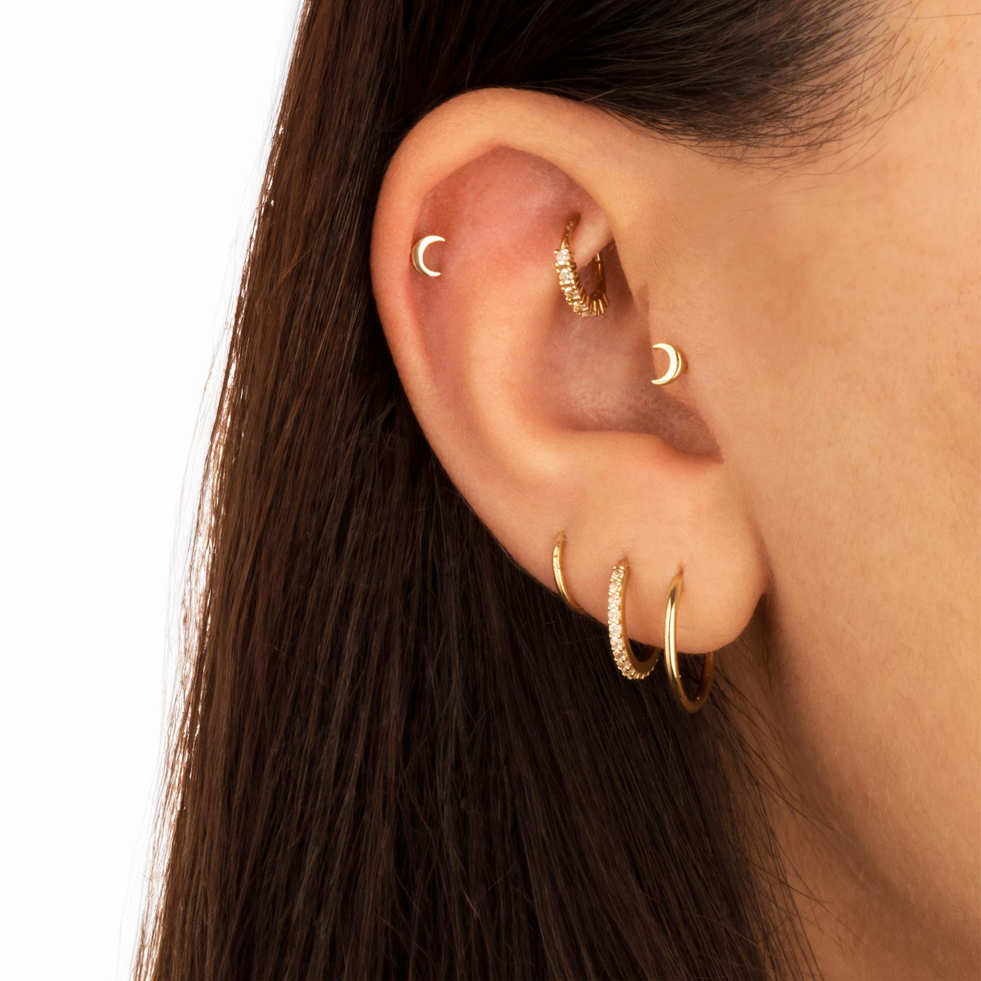 14 Ayar Altın Üç Top Minimal Tragus Piercing - Dianora Piercing