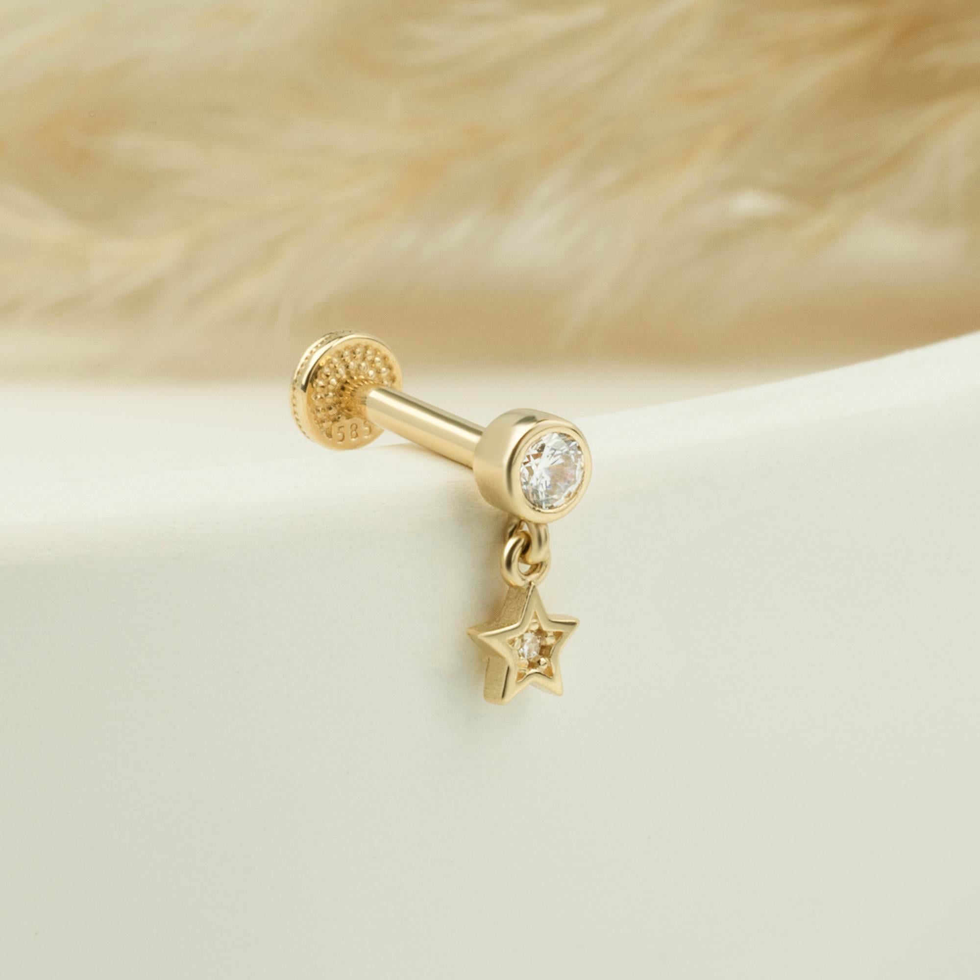 14 Ayar Altın Üç Top Minimal Tragus Piercing - Dianora Piercing