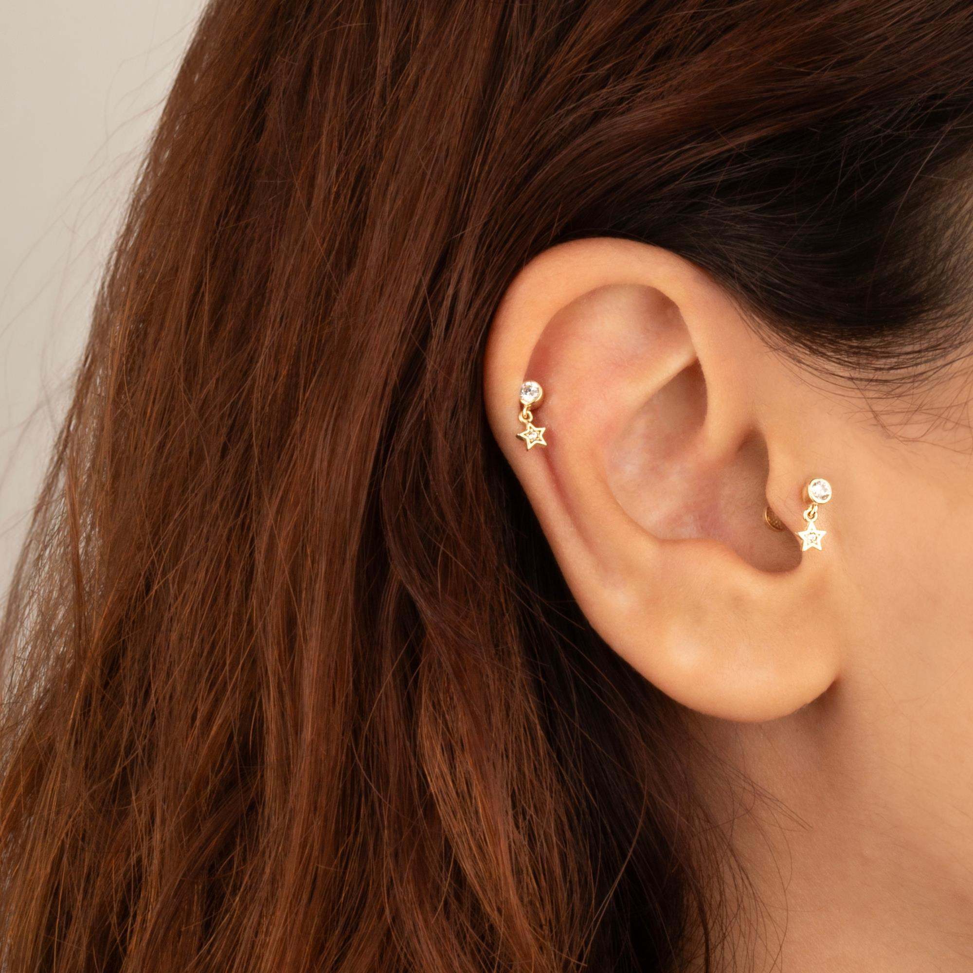 14 Ayar Altın Üç Top Minimal Tragus Piercing - Dianora Piercing