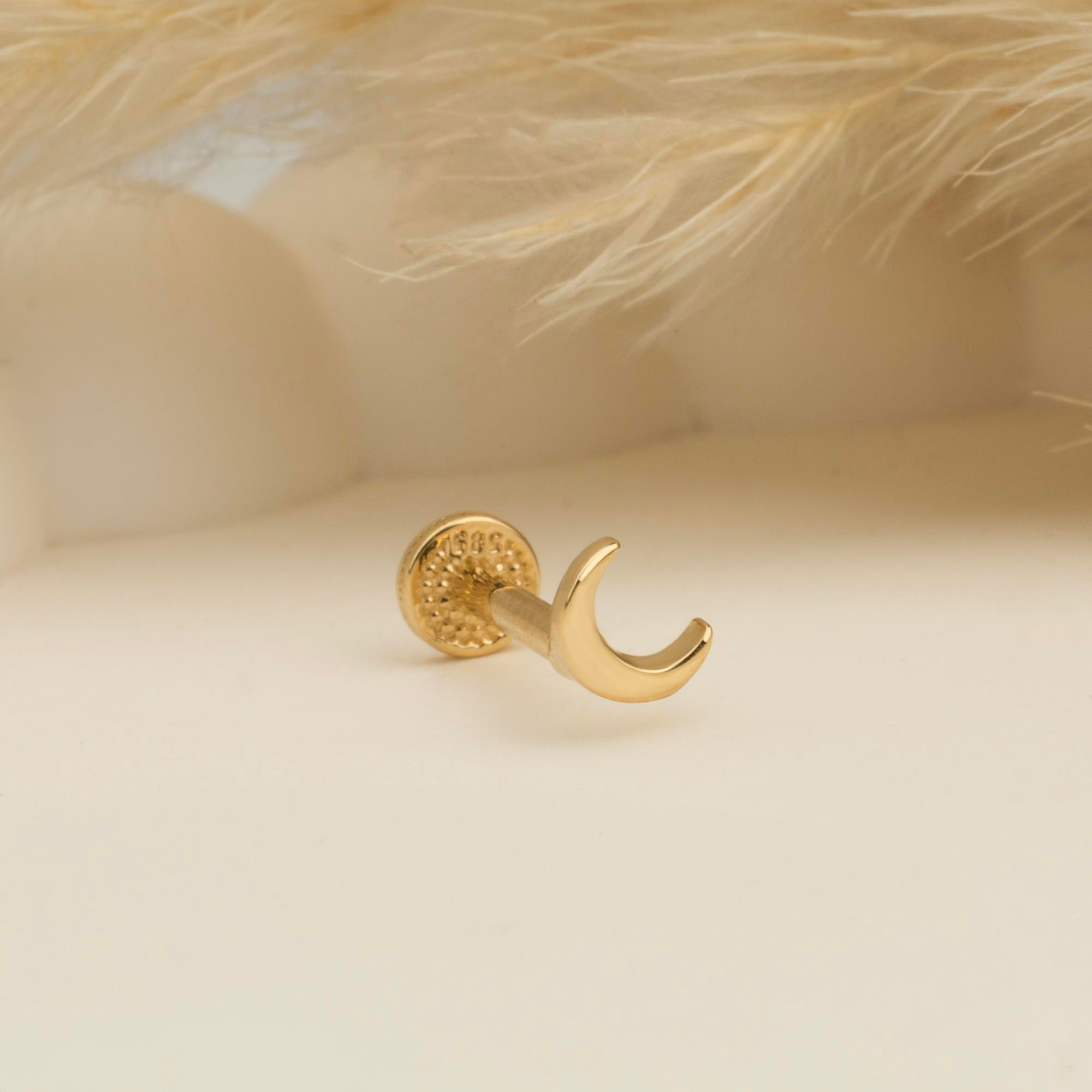 14 Ayar Altın Üç Top Minimal Tragus Piercing - Dianora Piercing