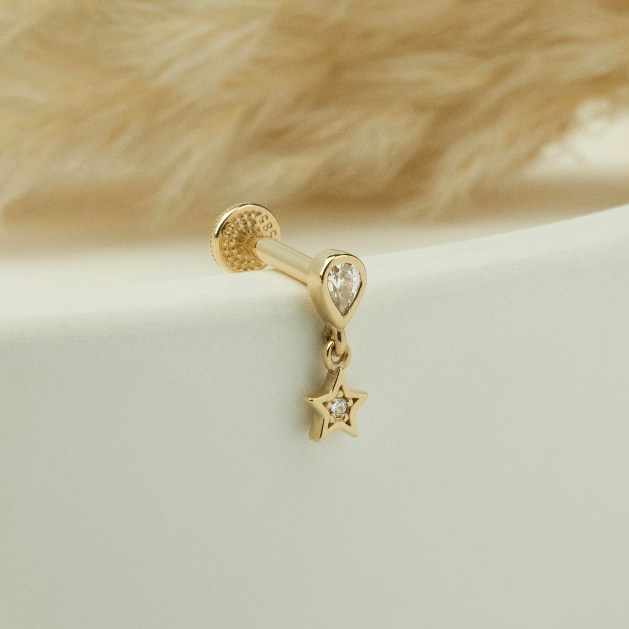 14 Ayar Altın Üç Top Minimal Tragus Piercing - Dianora Piercing