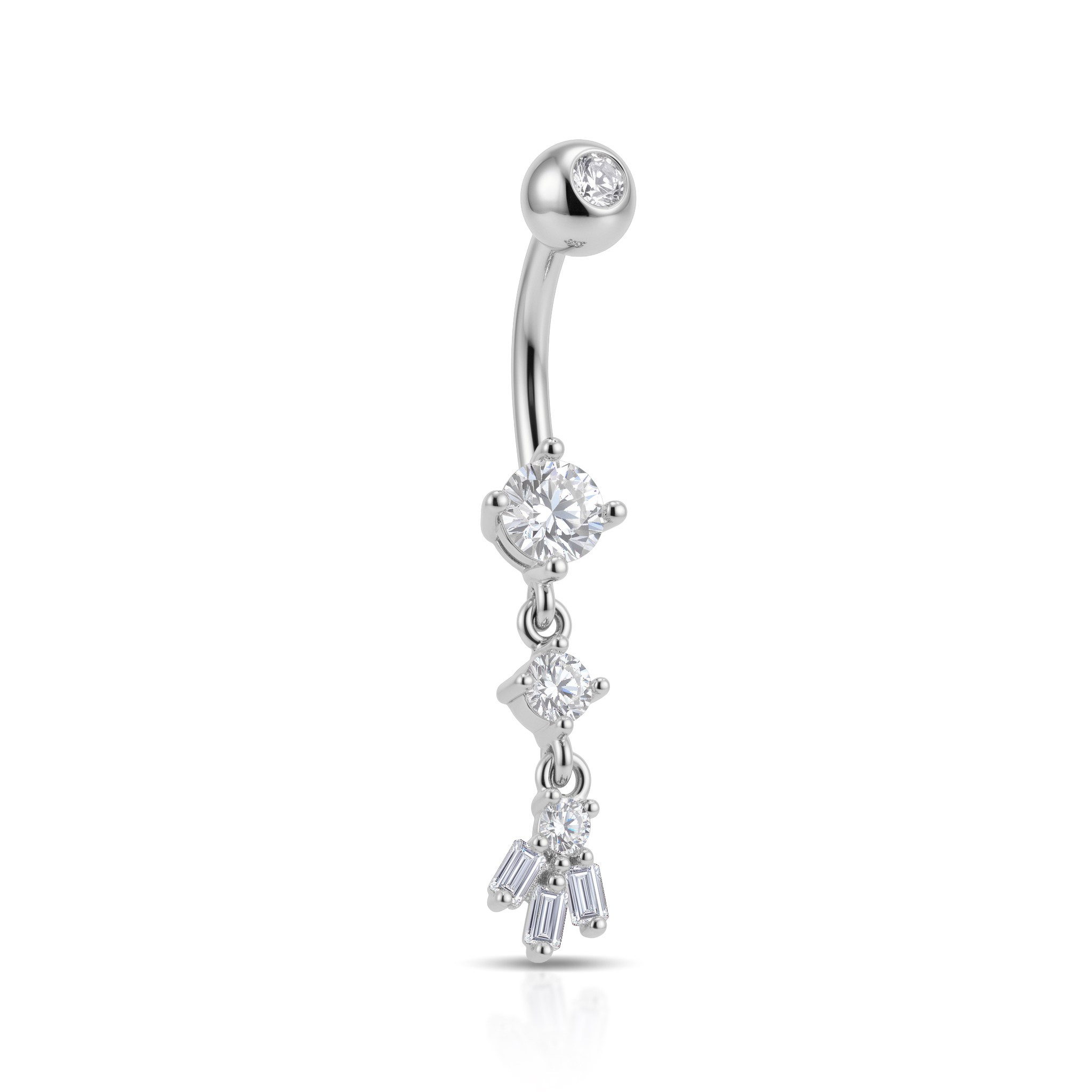 14 Ayar Altın Üçlü Sallantılı Baget Taşlı Göbek Piercing - Dianora Piercing Jewelry