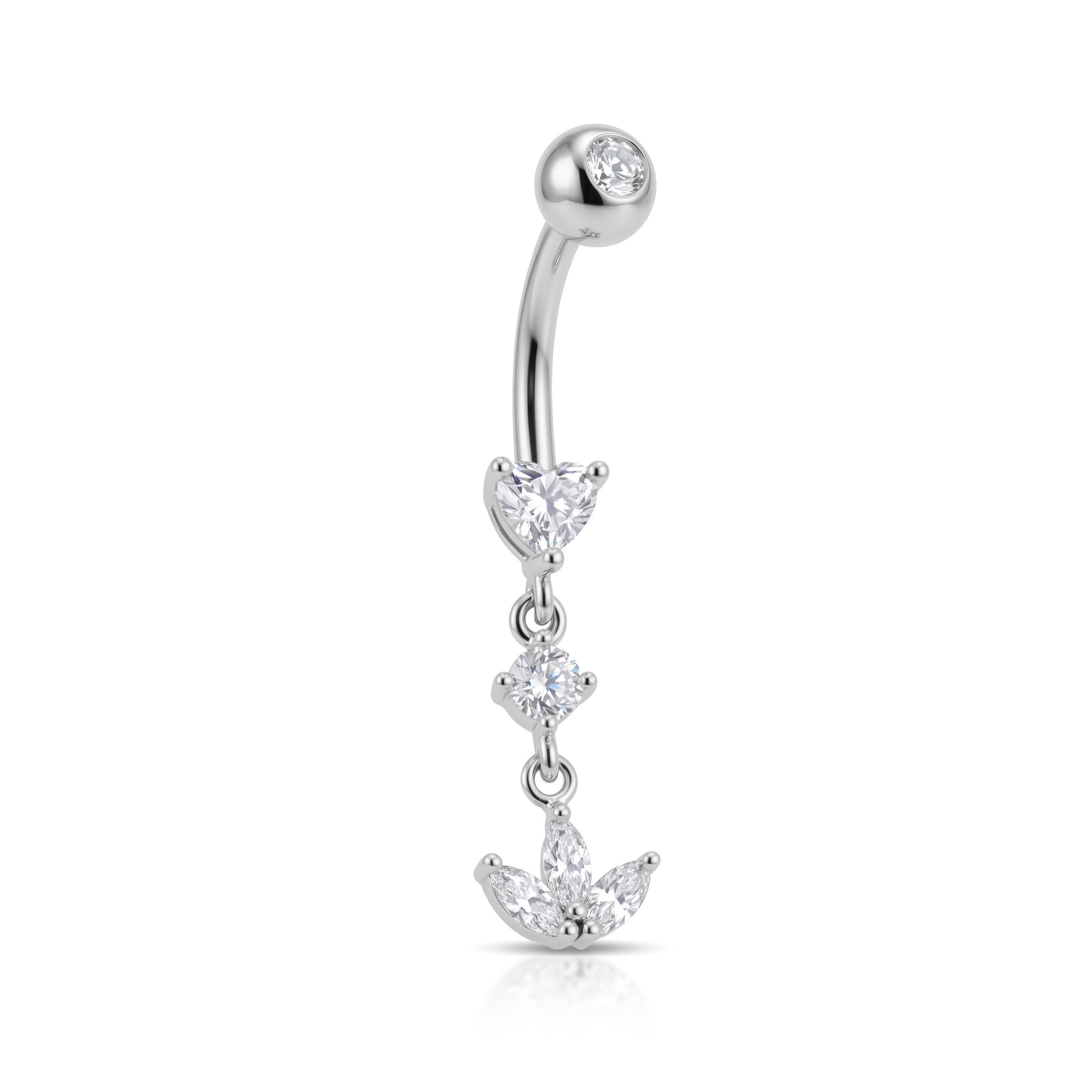 14 Ayar Altın Üçlü Sallantılı Taşlı Lotus Göbek Piercing - Dianora Piercing Jewelry