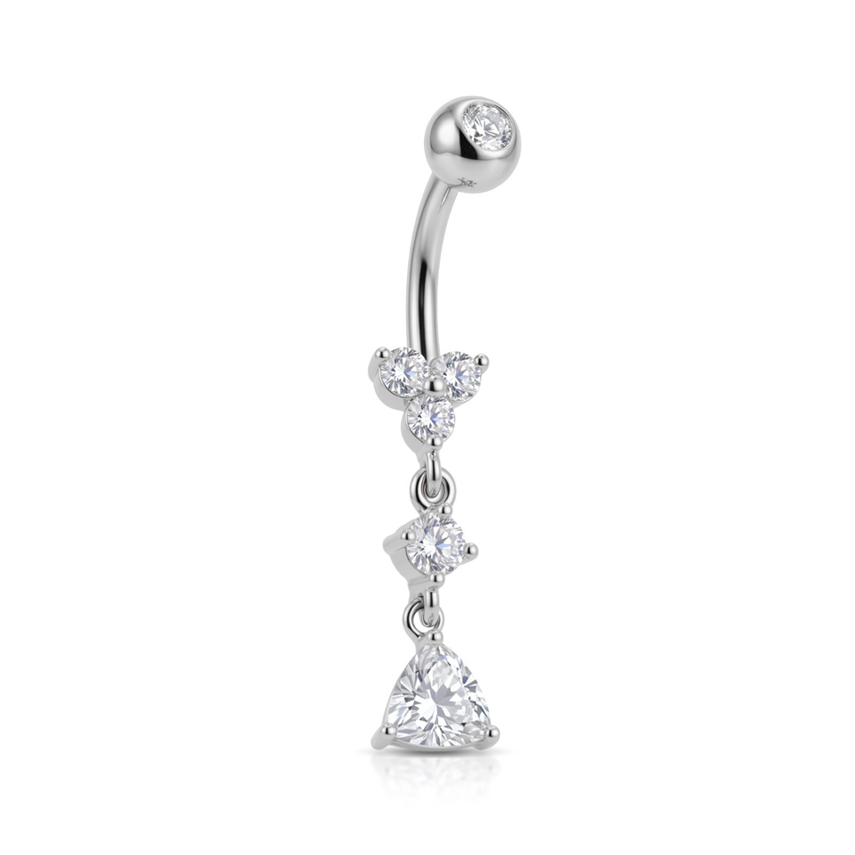 14 Ayar Altın Üçlü Sallantılı Üçgen Taşlı Göbek Piercing - Dianora Piercing Jewelry