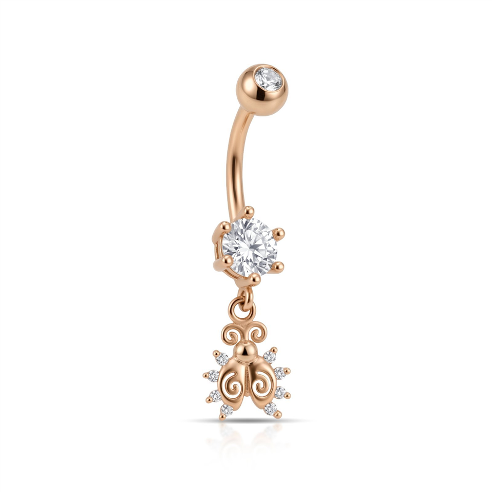 14 Ayar Altın Uğur Böceği Sallantılı Göbek Piercing - Dianora Piercing Jewelry