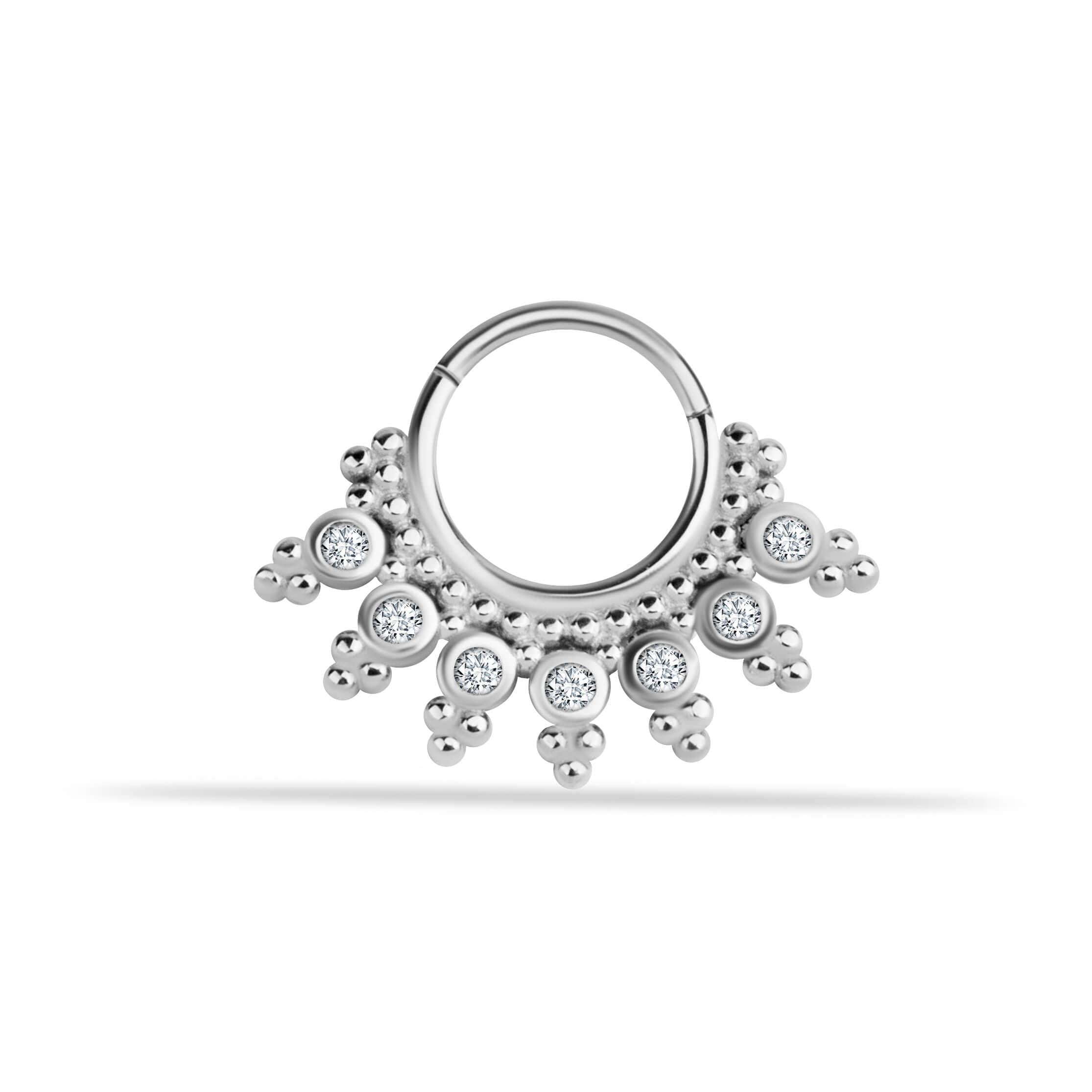 14 Ayar Altın V Alttan Taşlı Minimal Halka Piercing - Dianora Piercing