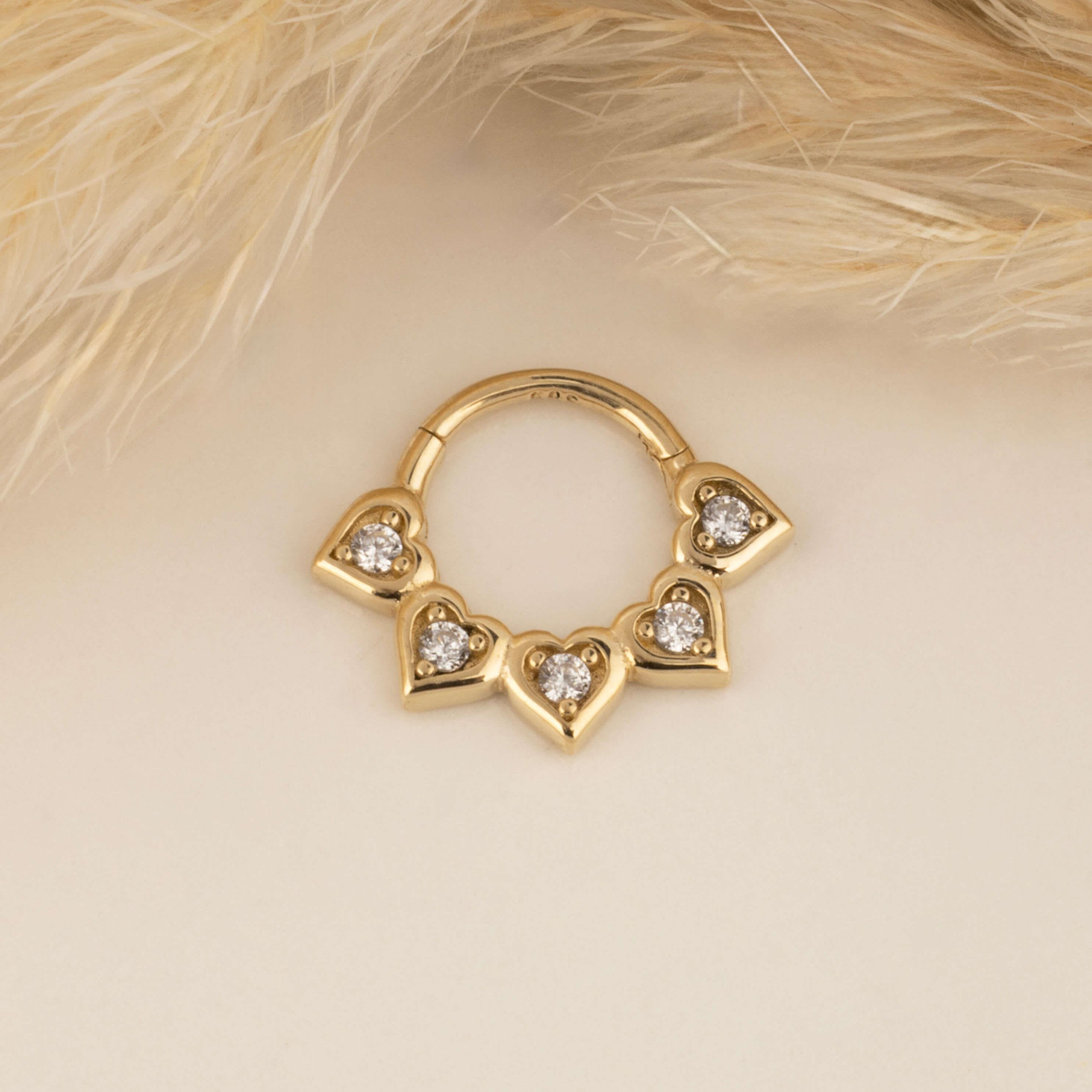 14 Ayar Altın V Alttan Taşlı Minimal Halka Piercing - Dianora Piercing
