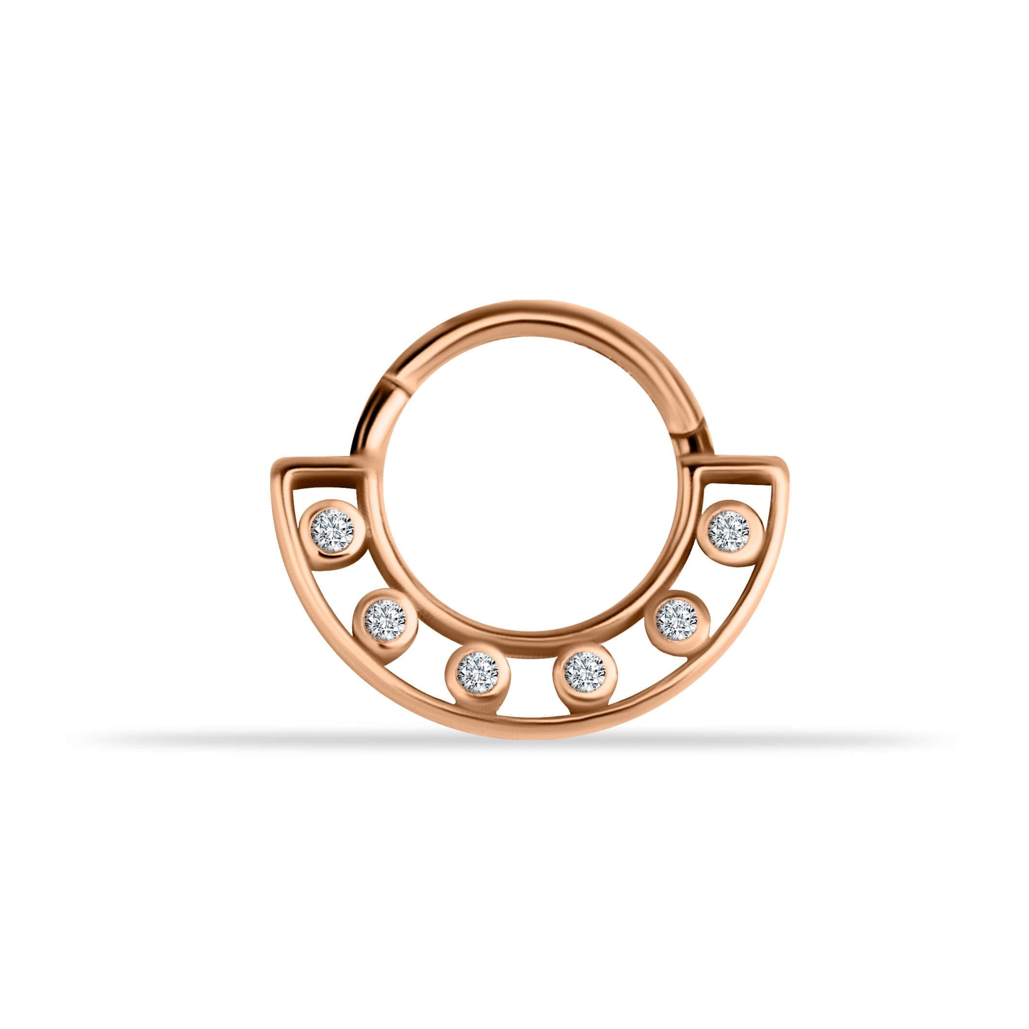 14 Ayar Altın V Alttan Taşlı Minimal Halka Piercing - Dianora Piercing