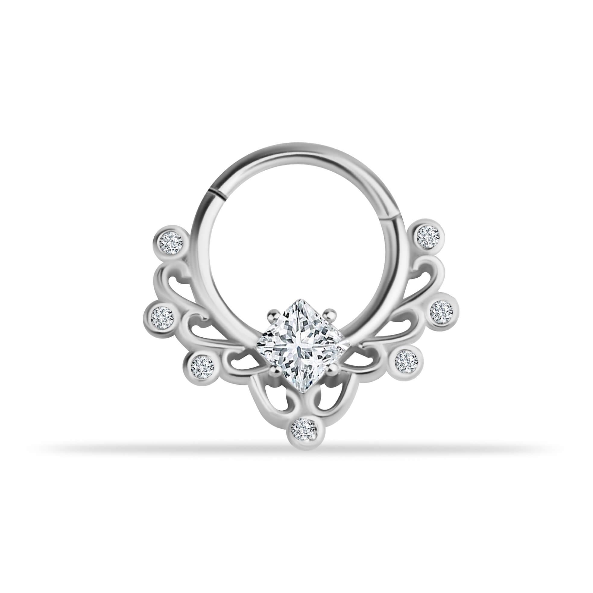 14 Ayar Altın V Alttan Taşlı Minimal Halka Piercing - Dianora Piercing