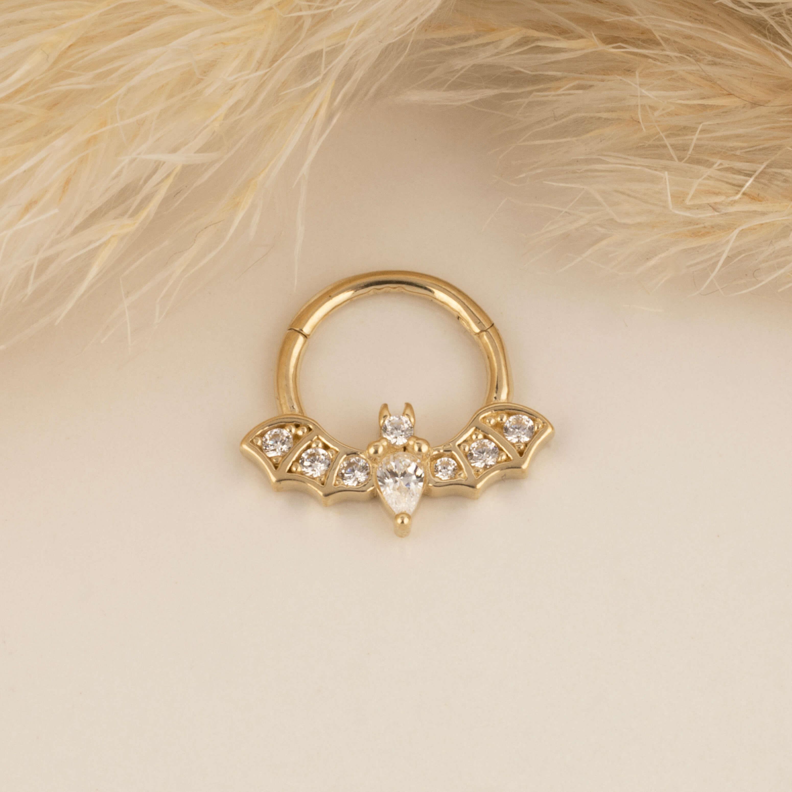 14 Ayar Altın V Alttan Taşlı Minimal Halka Piercing - Dianora Piercing