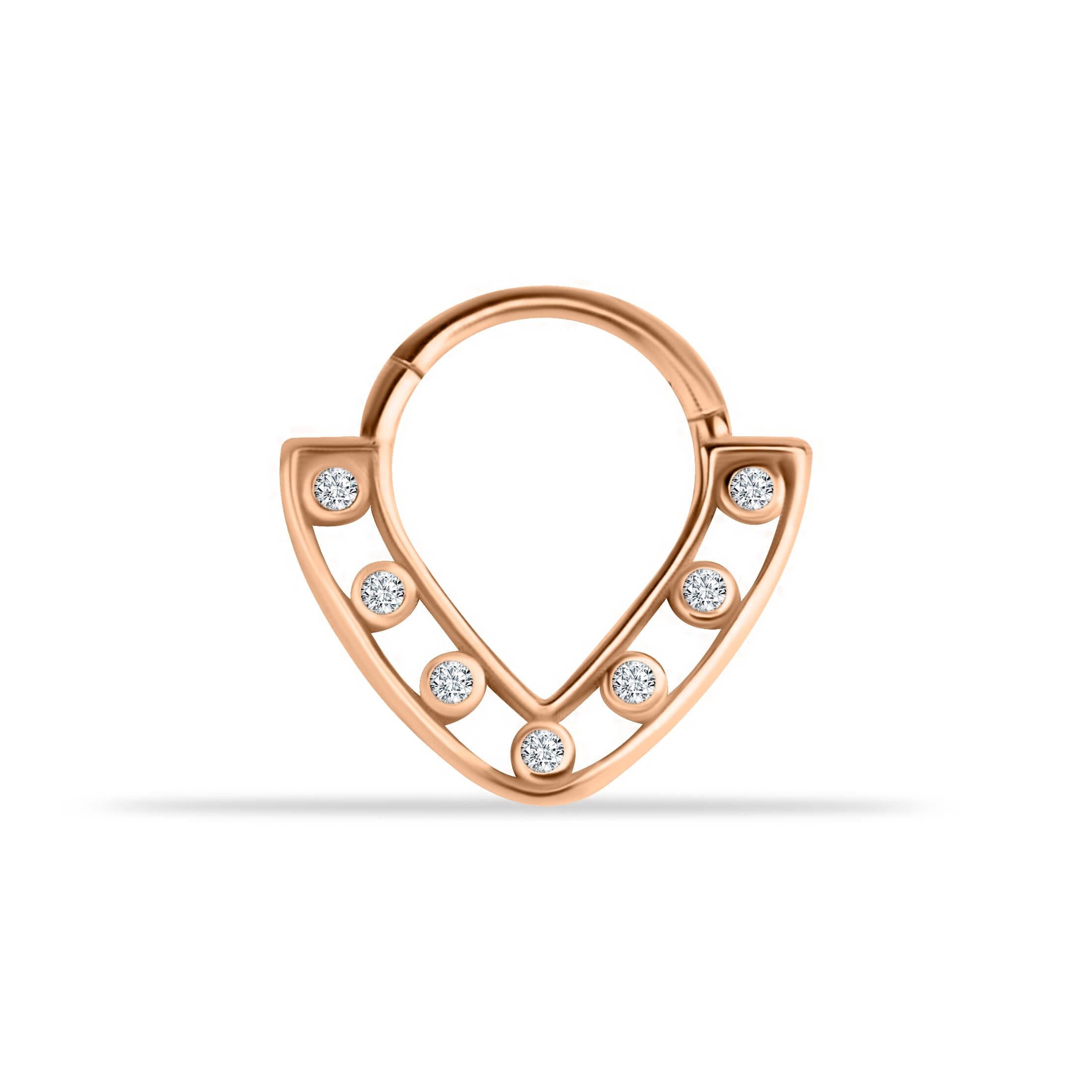 14 Ayar Altın V Alttan Taşlı Minimal Halka Piercing - Dianora Piercing