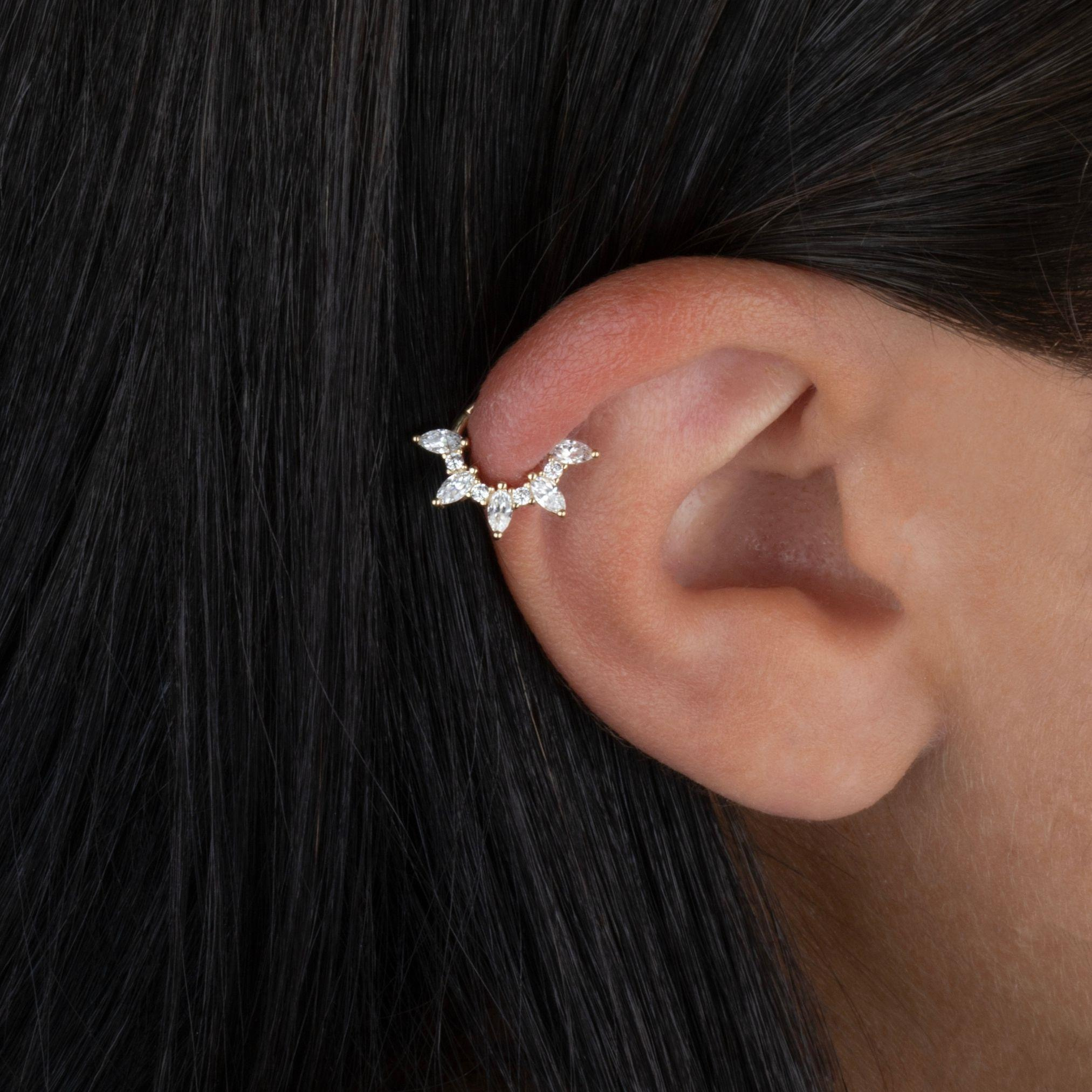 14 Ayar Altın V Alttan Taşlı Minimal Halka Piercing - Dianora Piercing