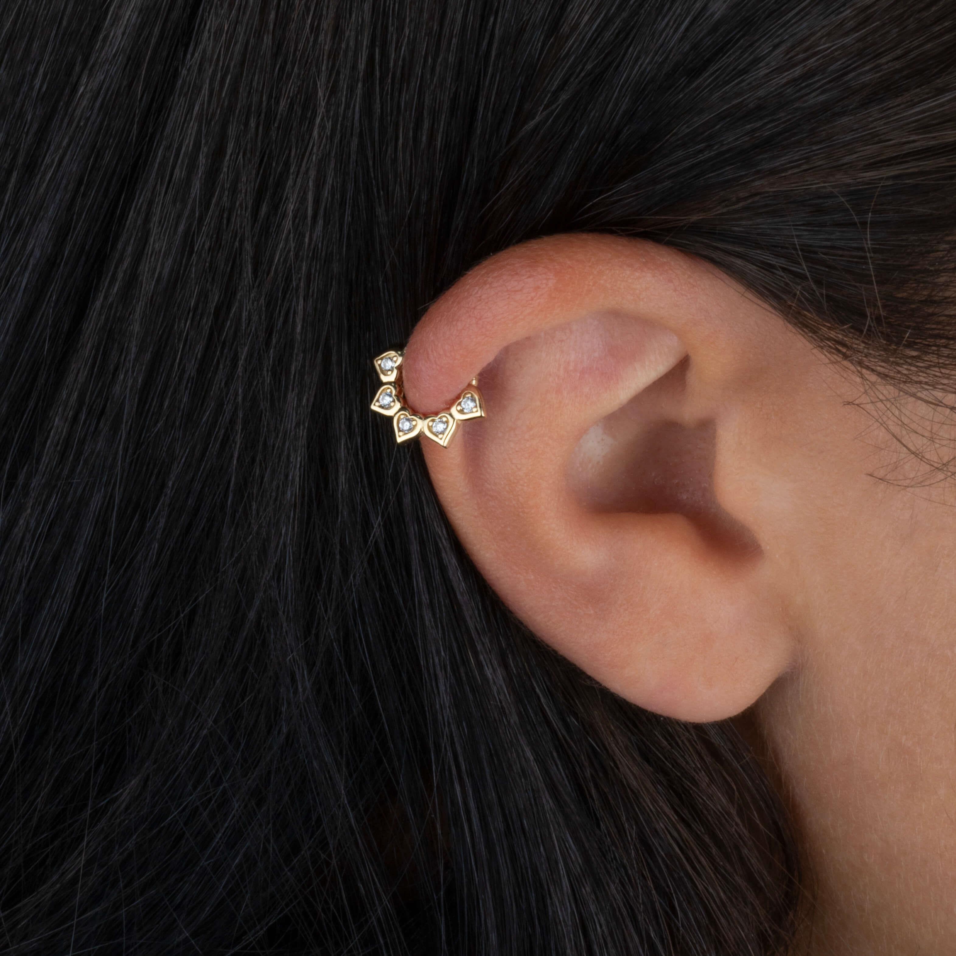 14 Ayar Altın V Alttan Taşlı Minimal Halka Piercing - Dianora Piercing