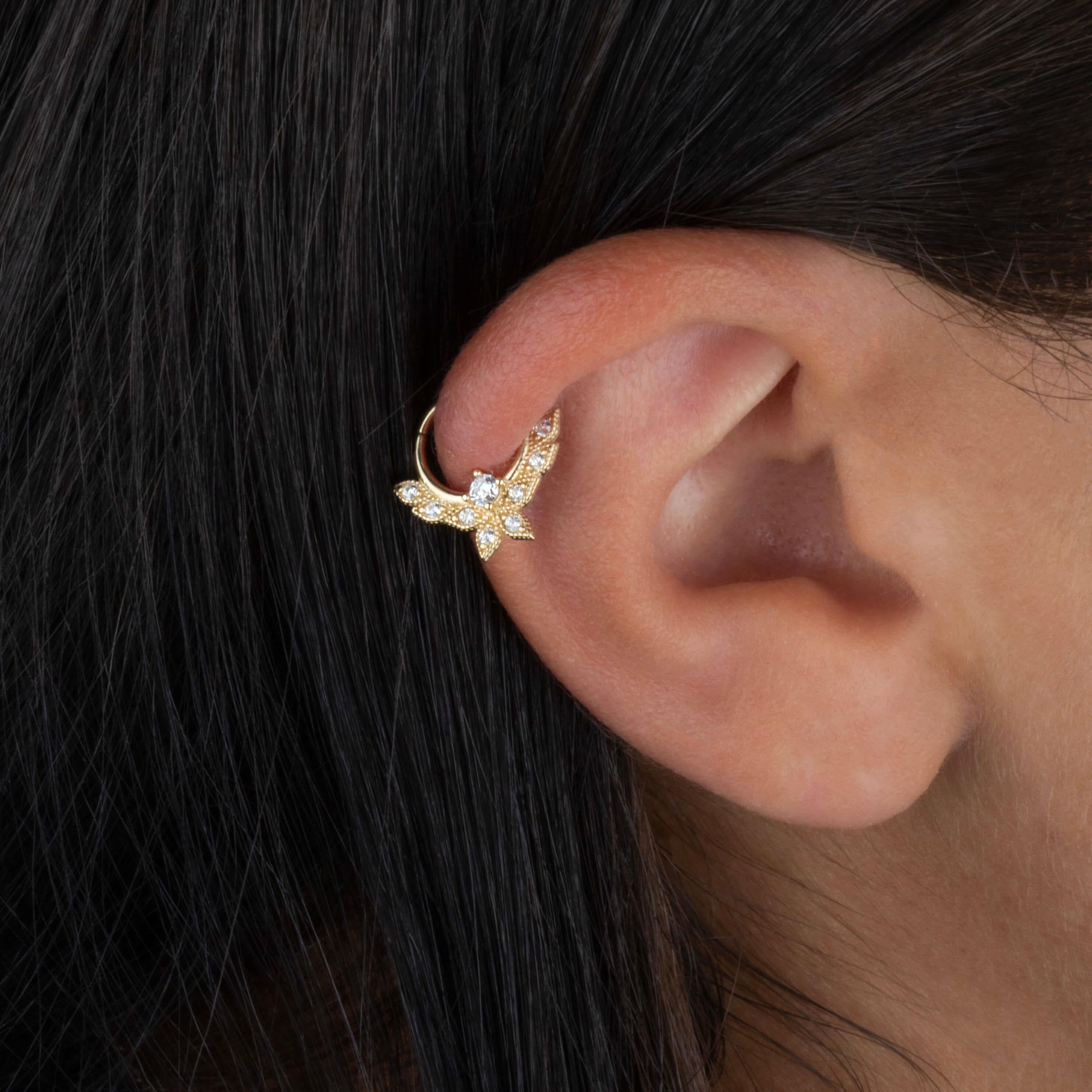 14 Ayar Altın V Alttan Taşlı Minimal Halka Piercing - Dianora Piercing
