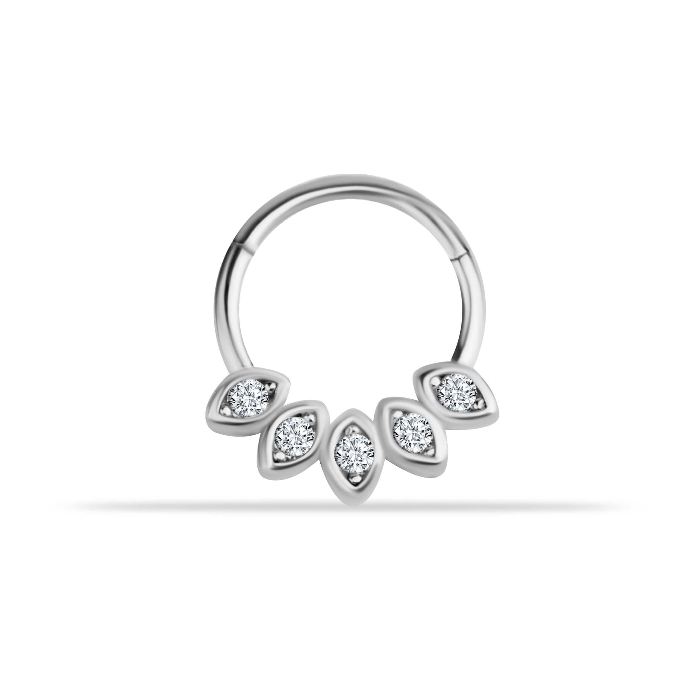 14 Ayar Altın V Alttan Taşlı Minimal Halka Piercing - Dianora Piercing