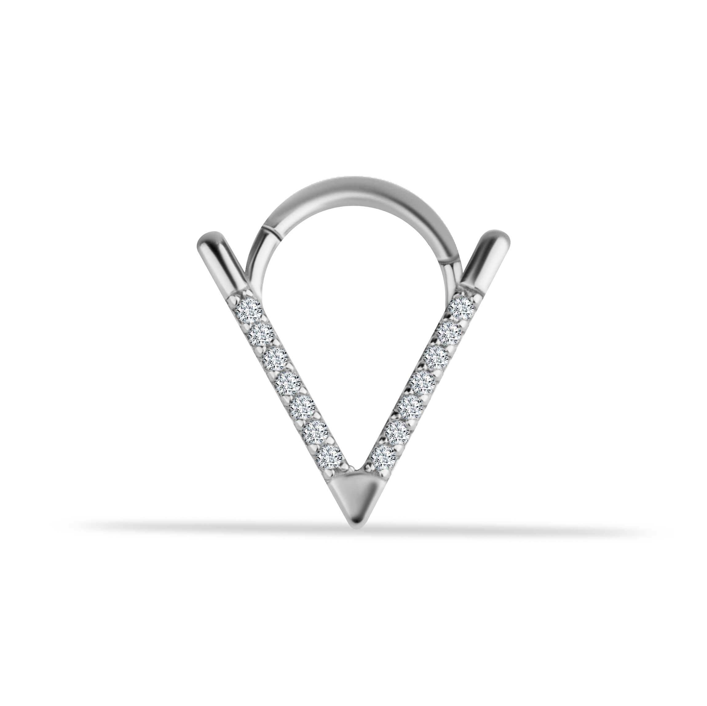 14 Ayar Altın V Alttan Taşlı Minimal Halka Piercing - Dianora Piercing