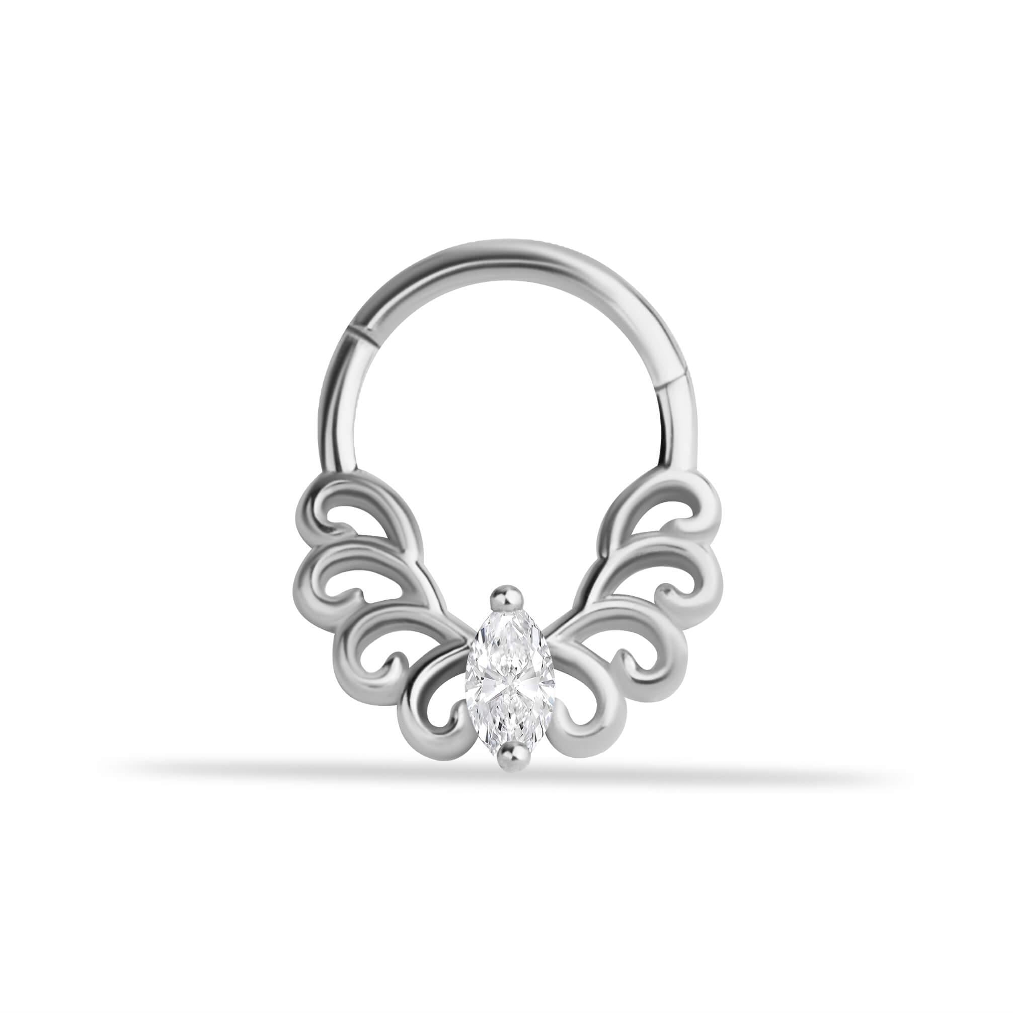 14 Ayar Altın V Alttan Taşlı Minimal Halka Piercing - Dianora Piercing