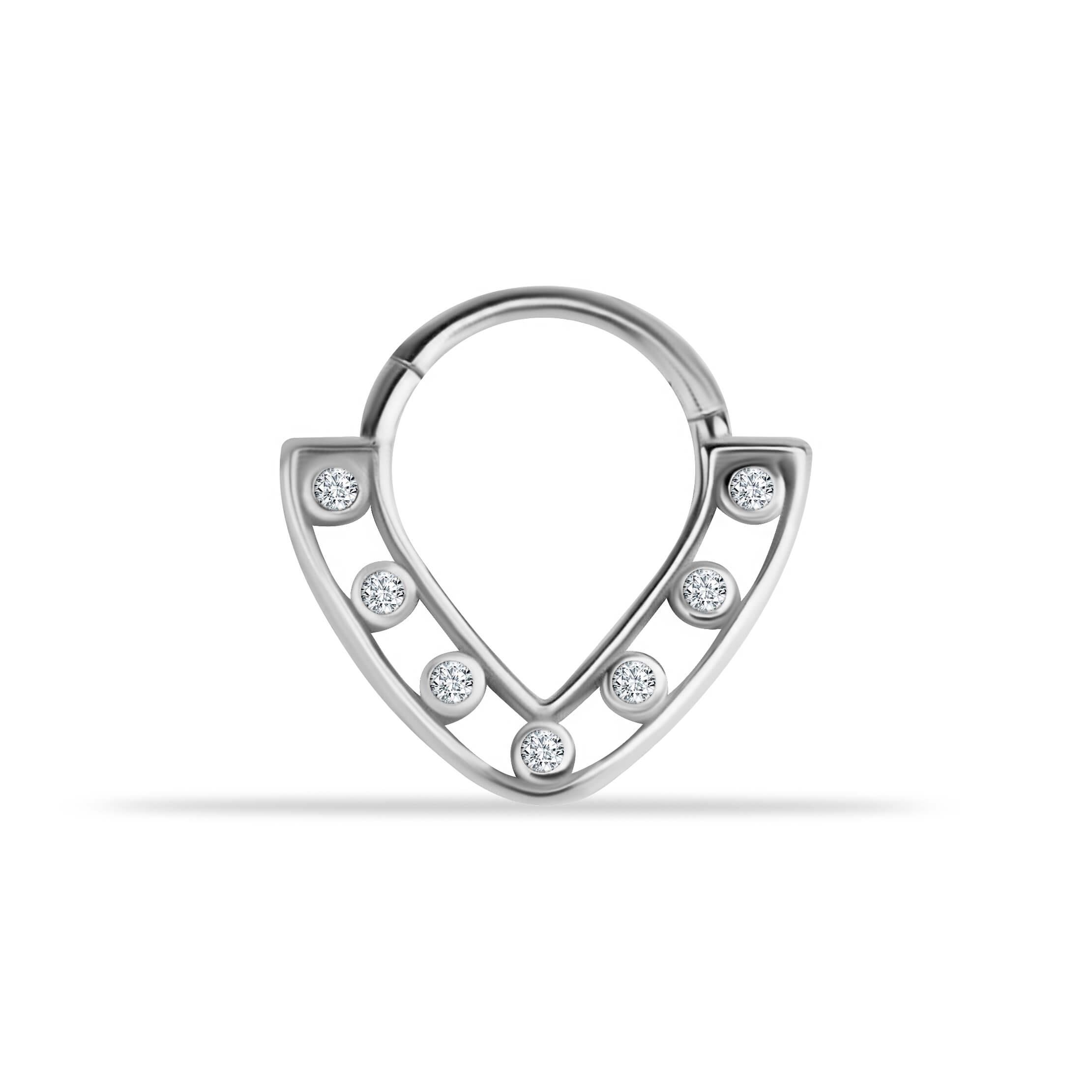 14 Ayar Altın V Alttan Taşlı Minimal Halka Piercing - Dianora Piercing