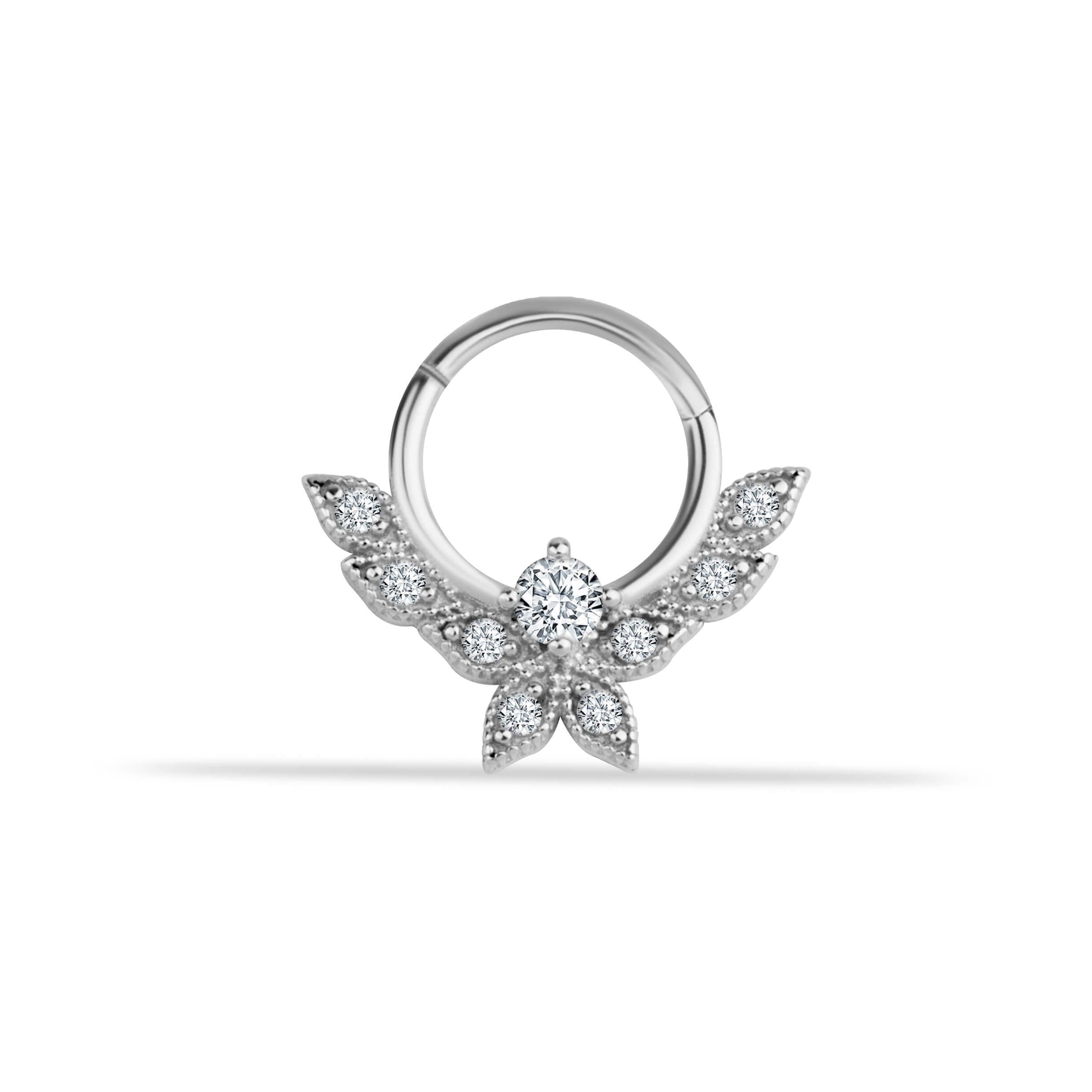 14 Ayar Altın V Alttan Taşlı Minimal Halka Piercing - Dianora Piercing