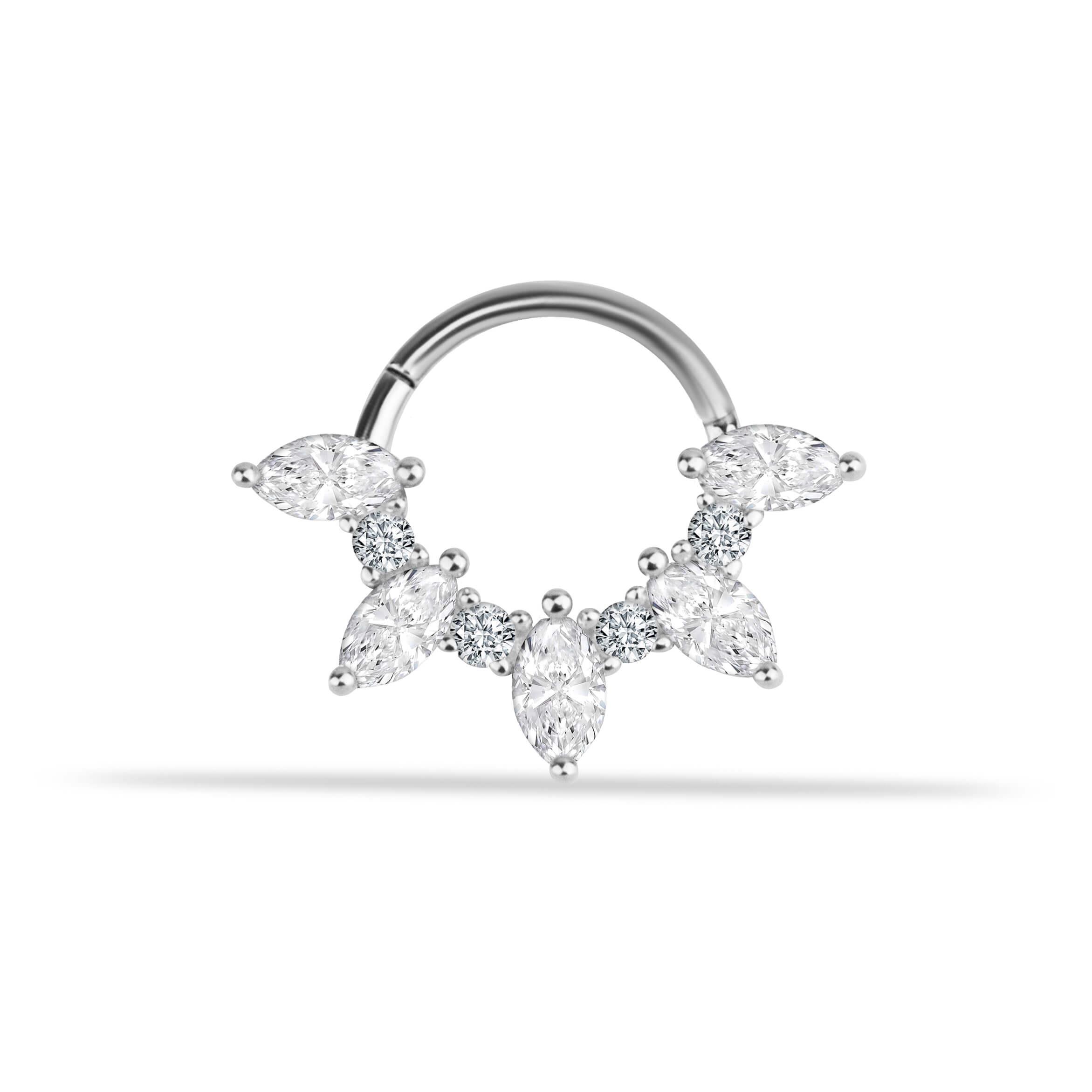 14 Ayar Altın V Alttan Taşlı Minimal Halka Piercing - Dianora Piercing