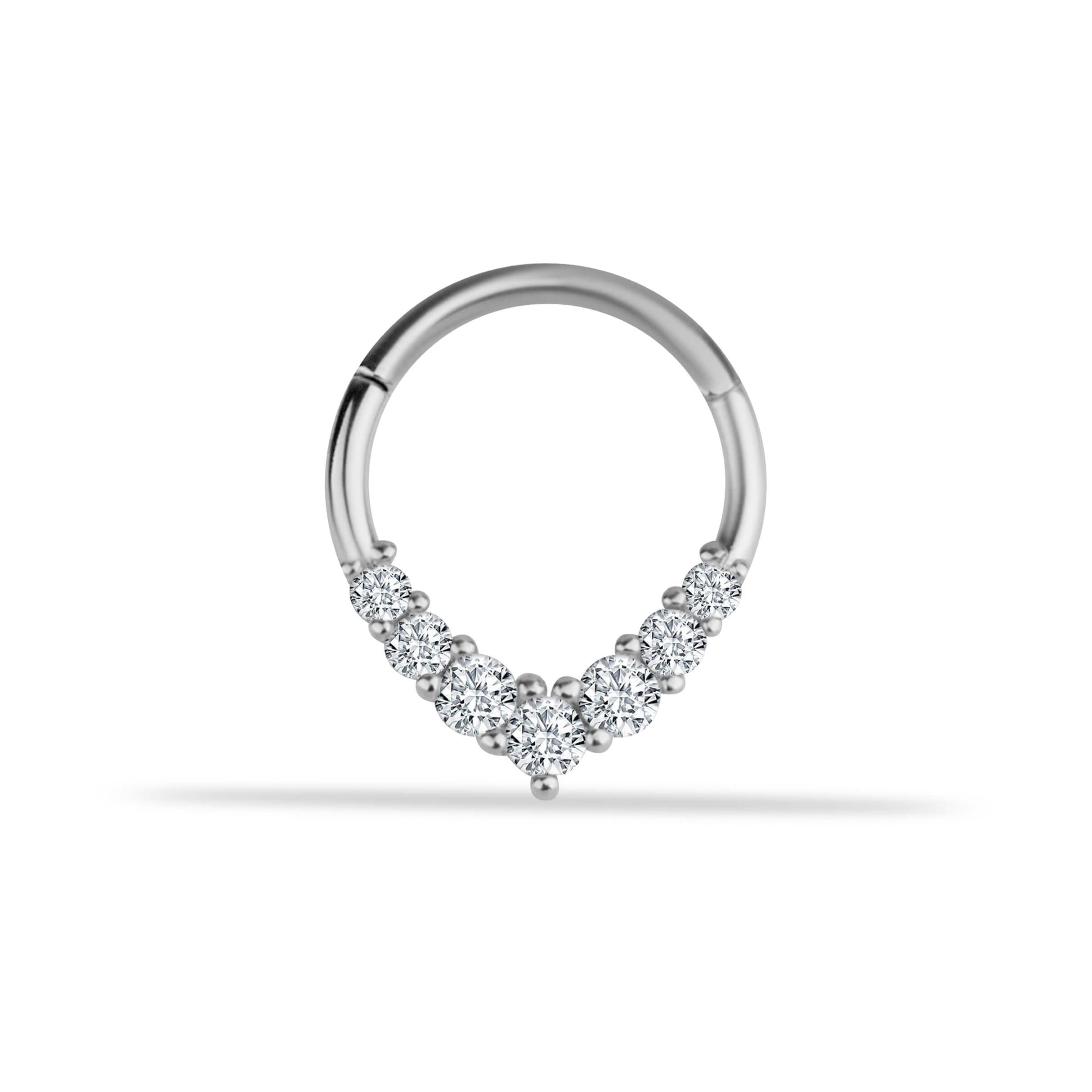 14 Ayar Altın V Alttan Taşlı Minimal Halka Piercing - Dianora Piercing