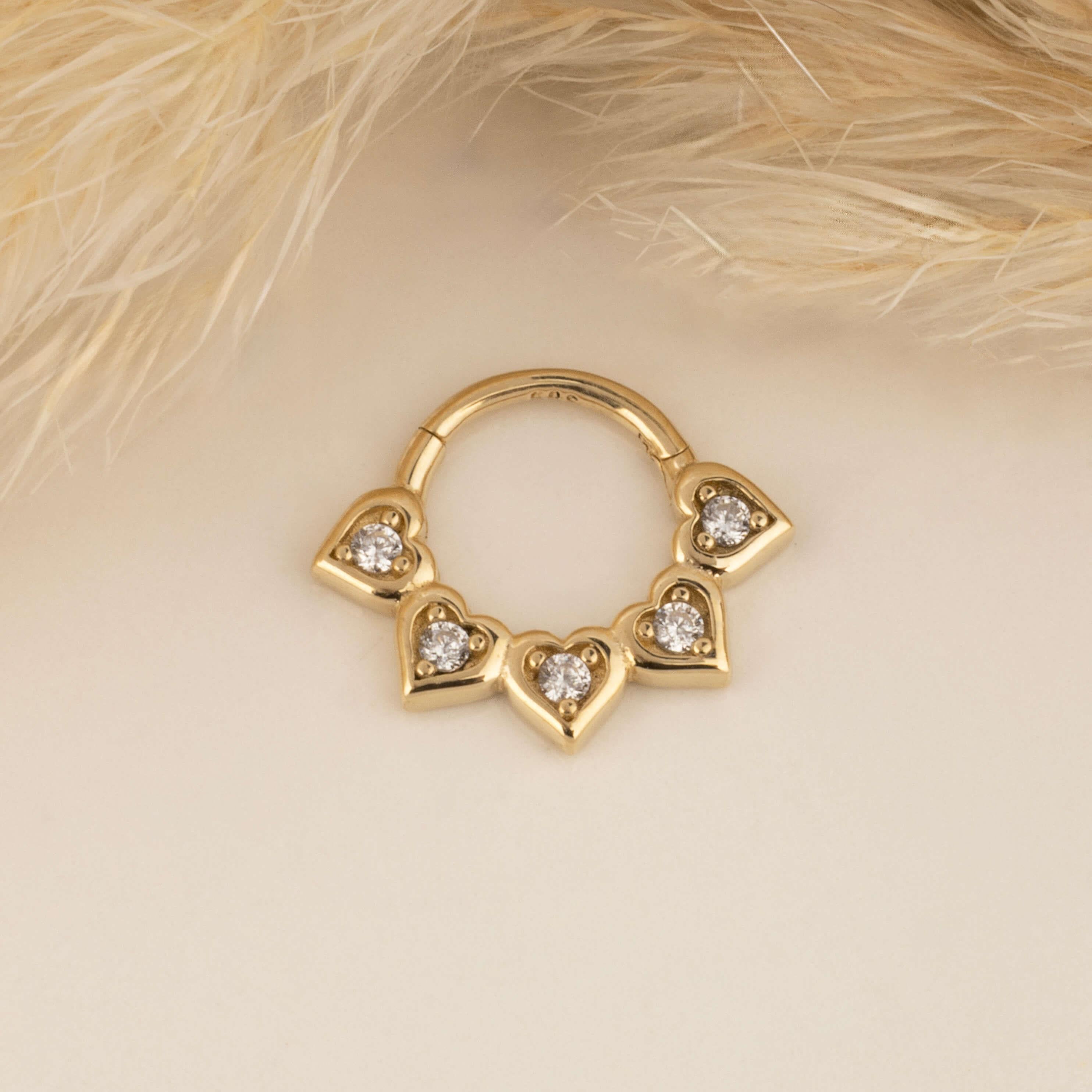 14 Ayar Altın V Alttan Taşlı Minimal Halka Piercing - Dianora Piercing