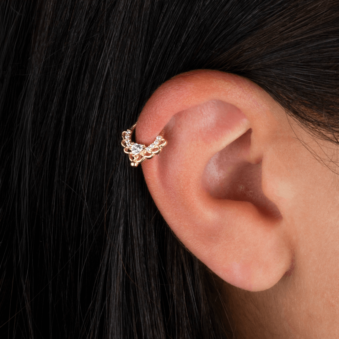 14 Ayar Altın V Alttan Taşlı Minimal Halka Piercing - Dianora Piercing