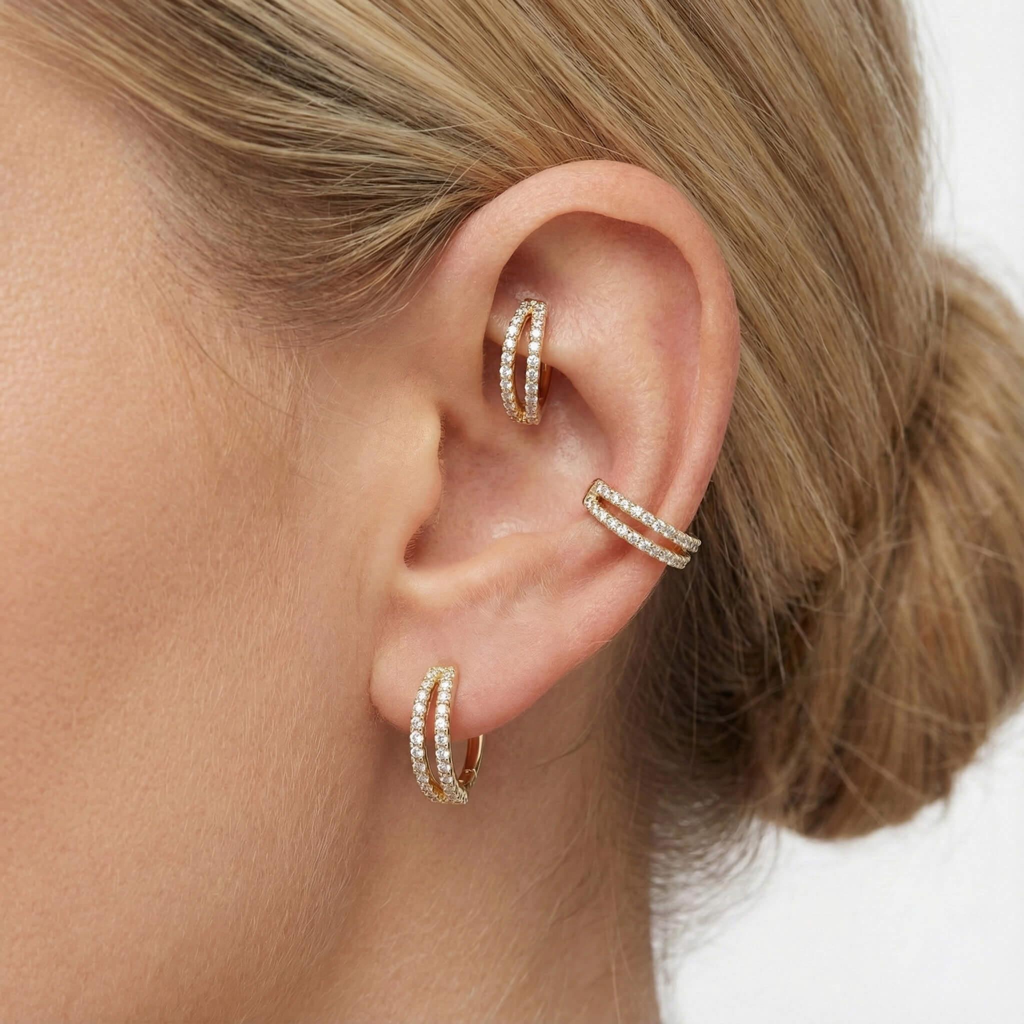 14 Ayar Altın V Alttan Taşlı Minimal Halka Piercing - Dianora Piercing