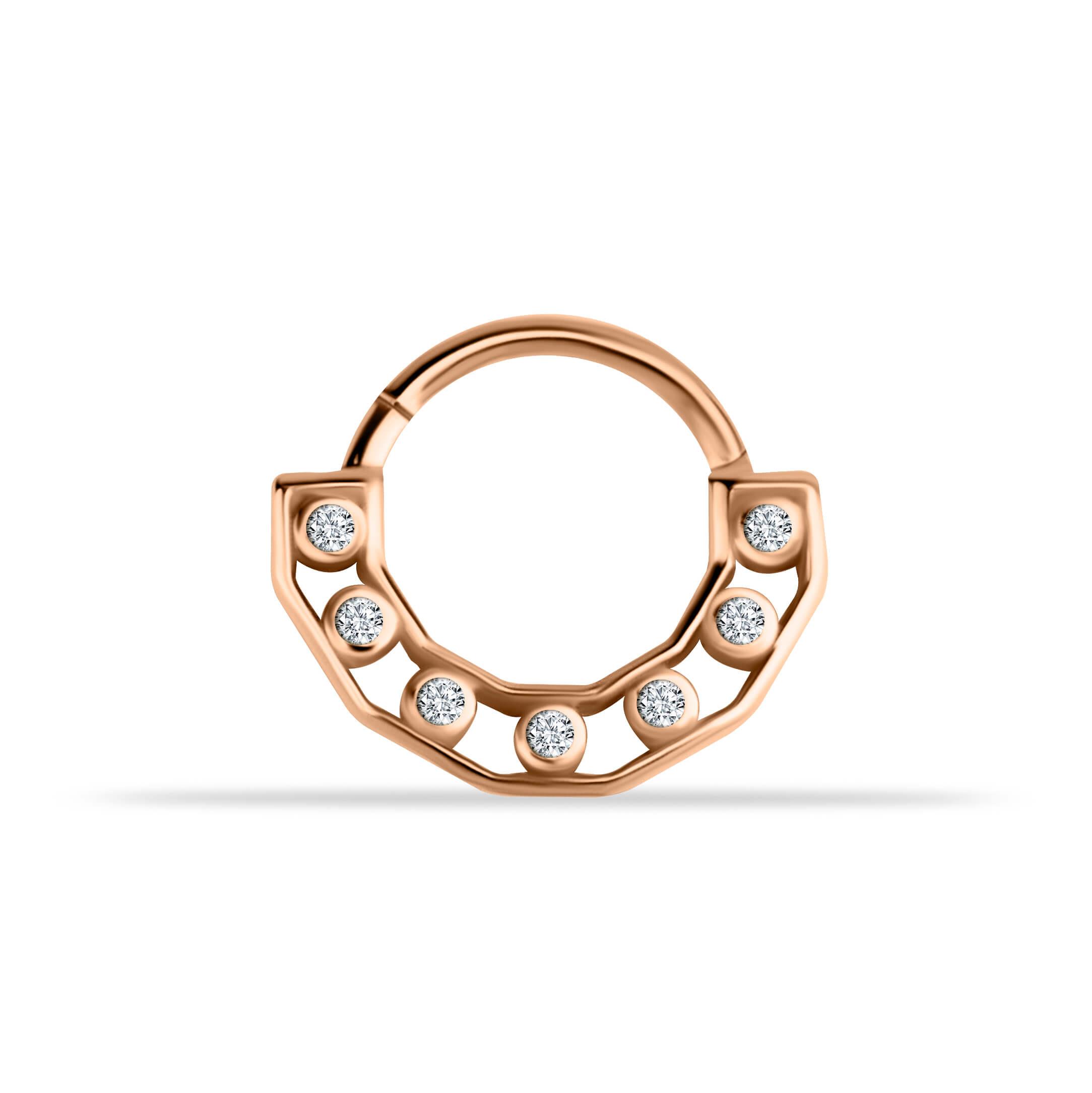 14 Ayar Altın V Alttan Taşlı Minimal Halka Piercing - Dianora Piercing