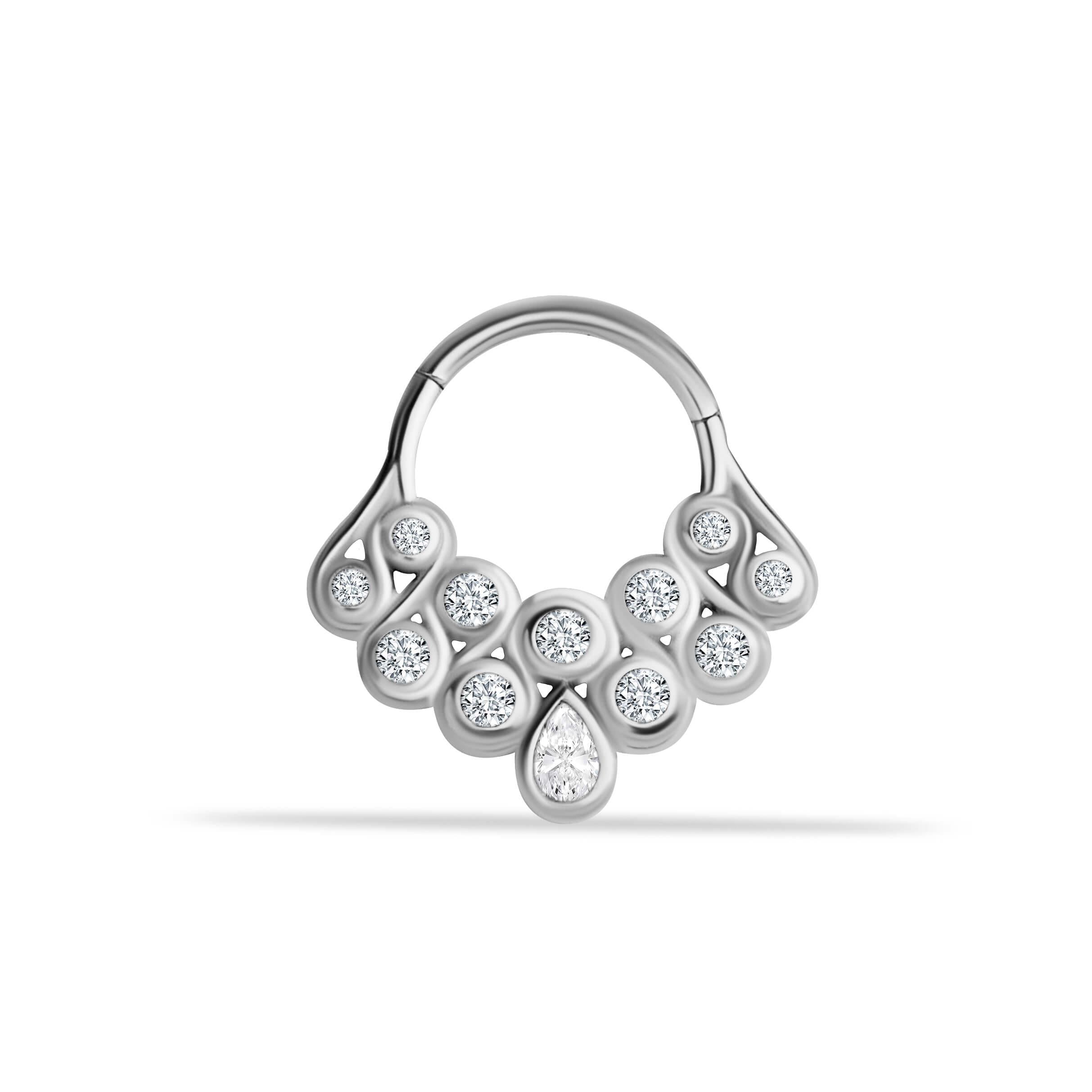 14 Ayar Altın V Alttan Taşlı Minimal Halka Piercing - Dianora Piercing