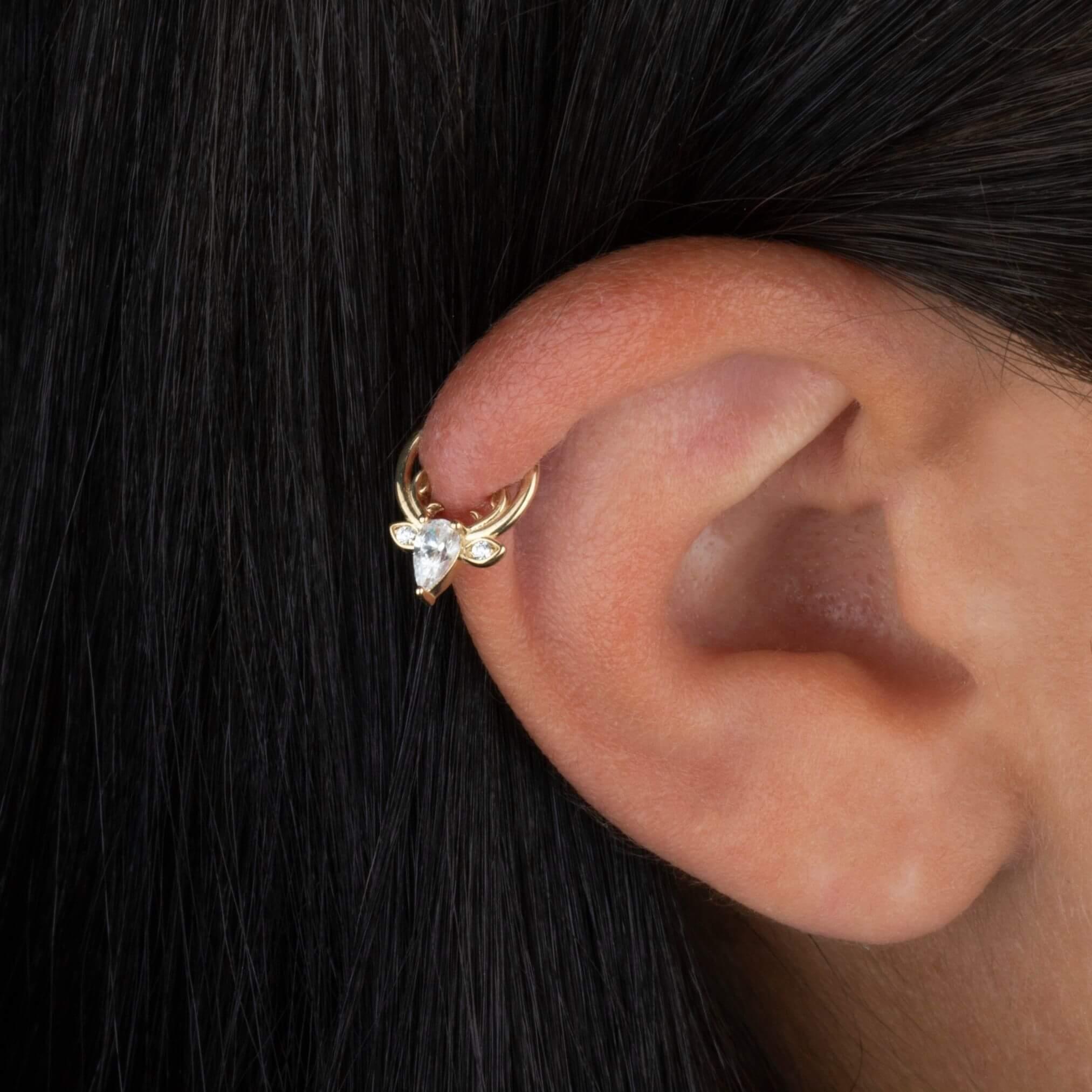 14 Ayar Altın V Alttan Taşlı Minimal Halka Piercing - Dianora Piercing