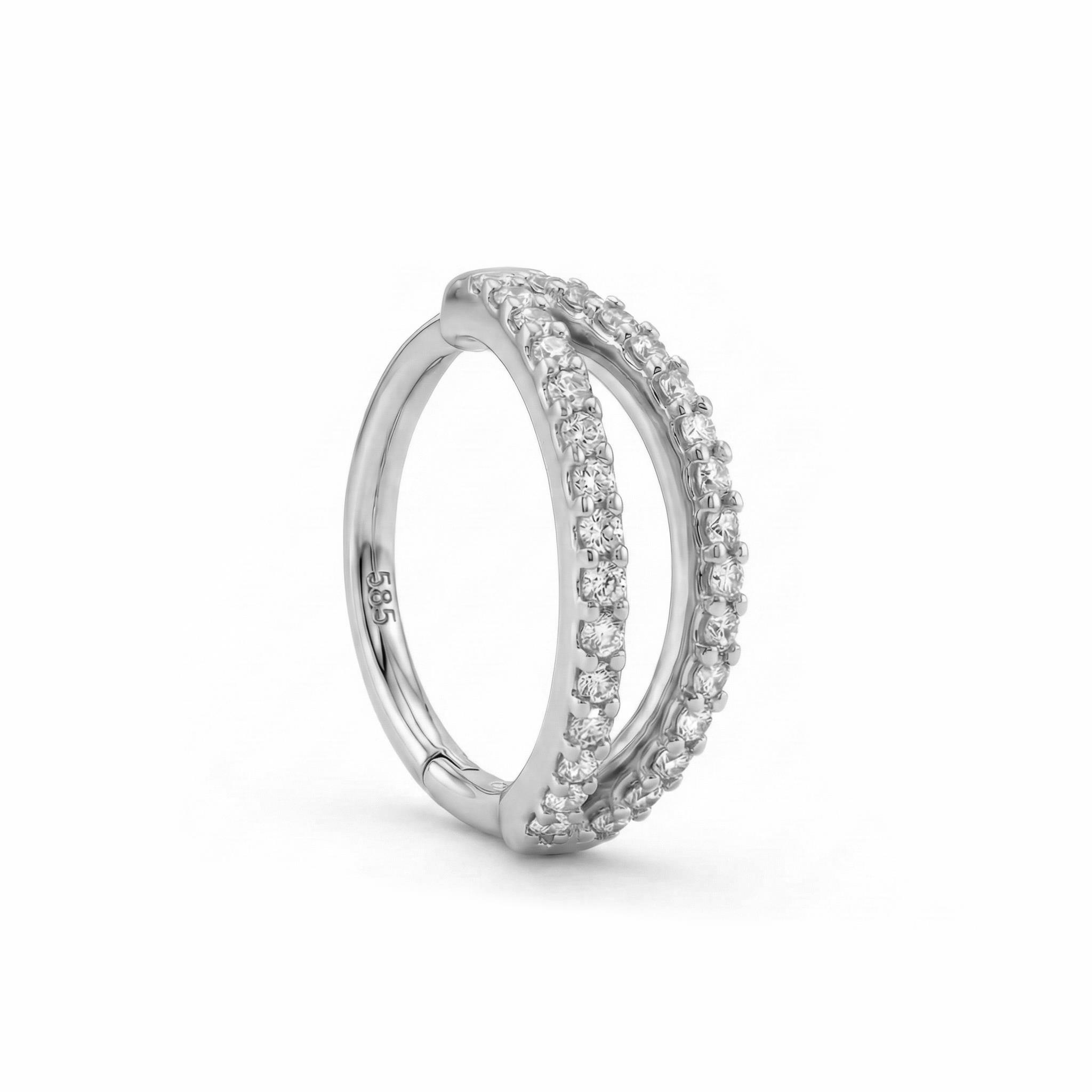 14 Ayar Altın V Alttan Taşlı Minimal Halka Piercing - Dianora Piercing