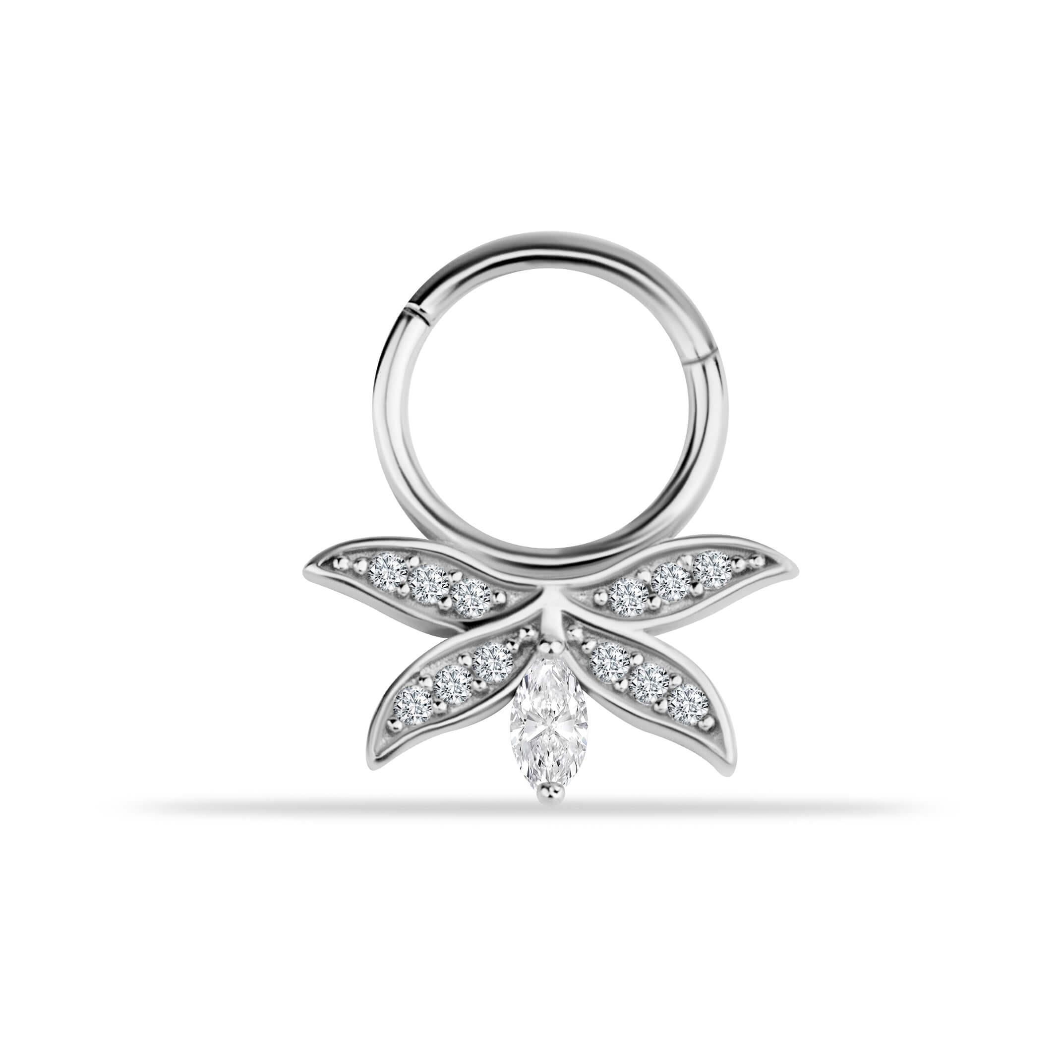14 Ayar Altın V Alttan Taşlı Minimal Halka Piercing - Dianora Piercing