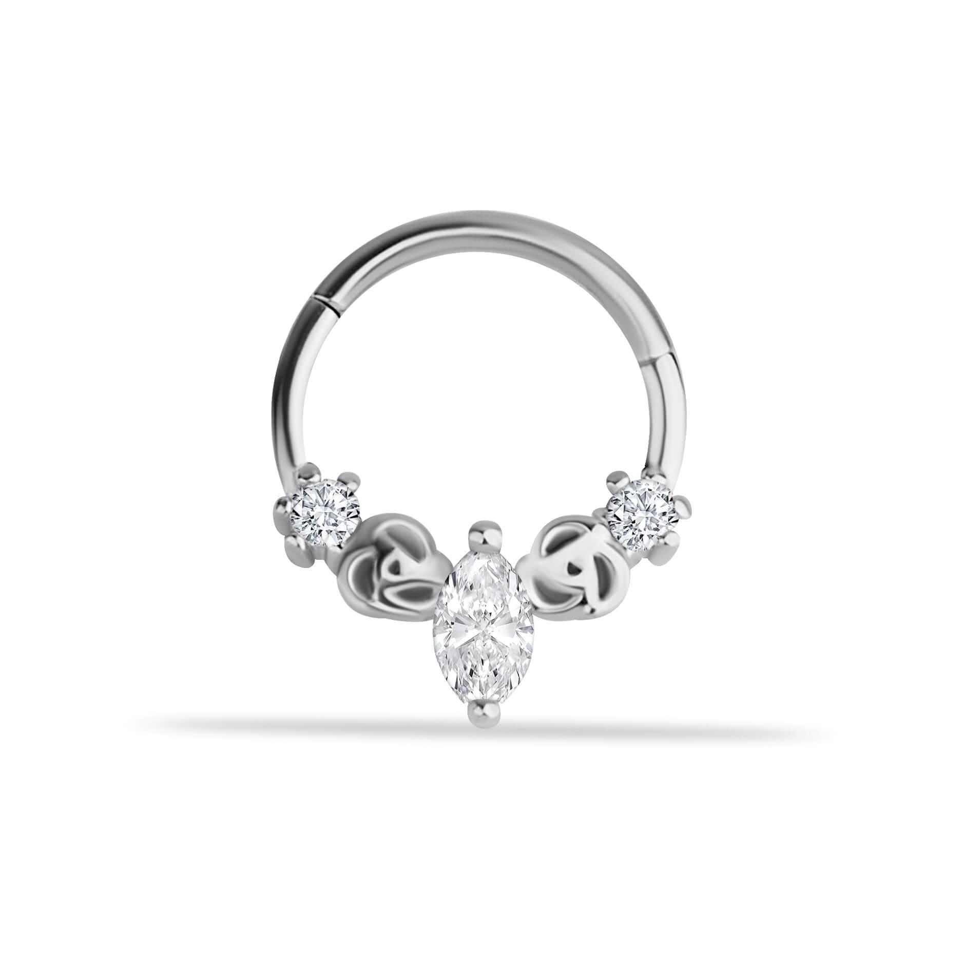 14 Ayar Altın V Alttan Taşlı Minimal Halka Piercing - Dianora Piercing
