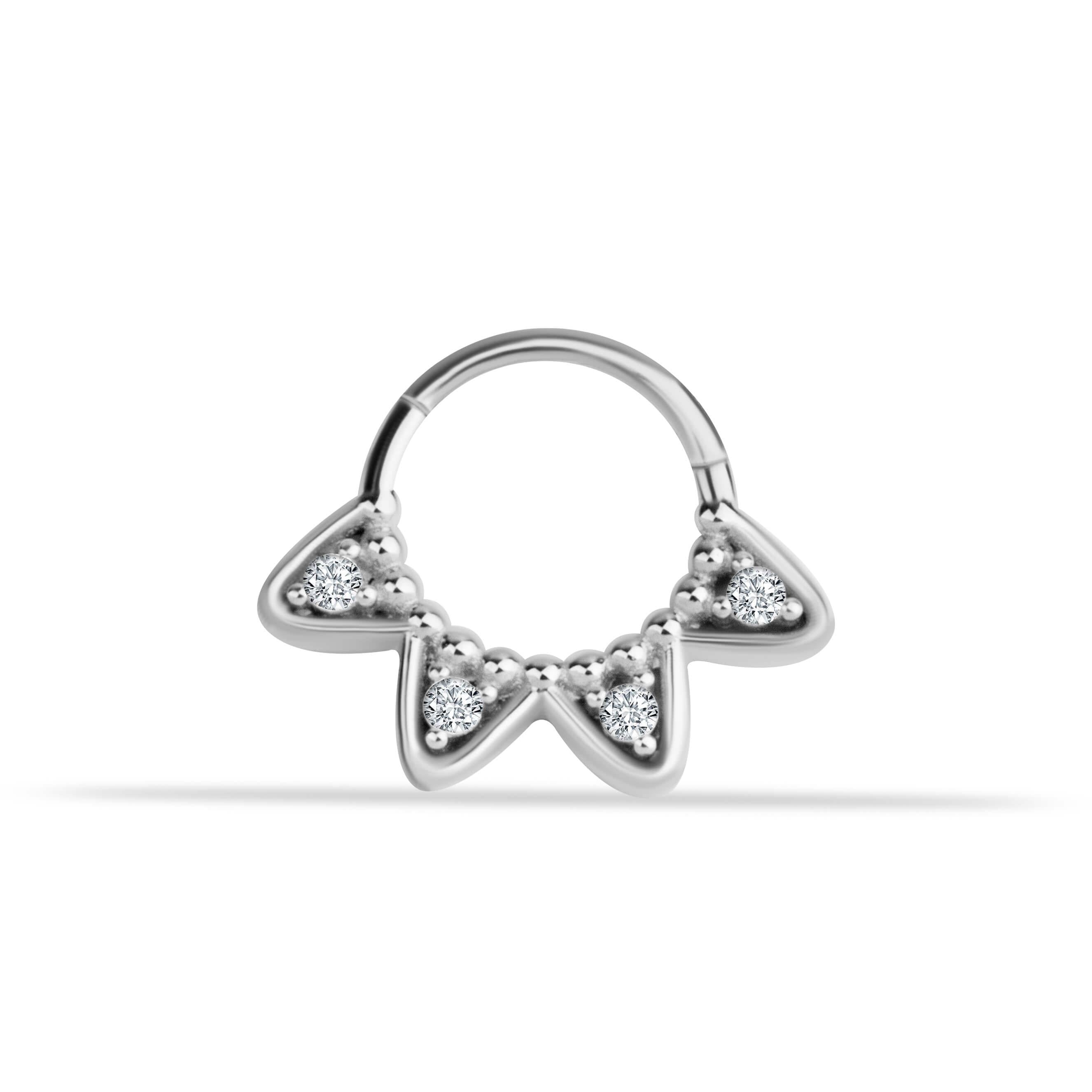 14 Ayar Altın V Alttan Taşlı Minimal Halka Piercing - Dianora Piercing