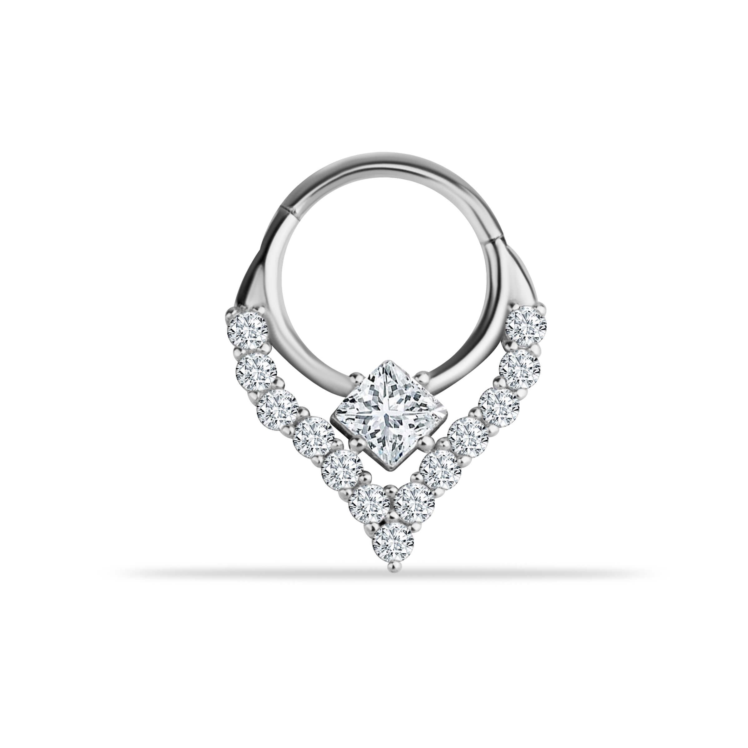 14 Ayar Altın V Alttan Taşlı Minimal Halka Piercing - Dianora Piercing