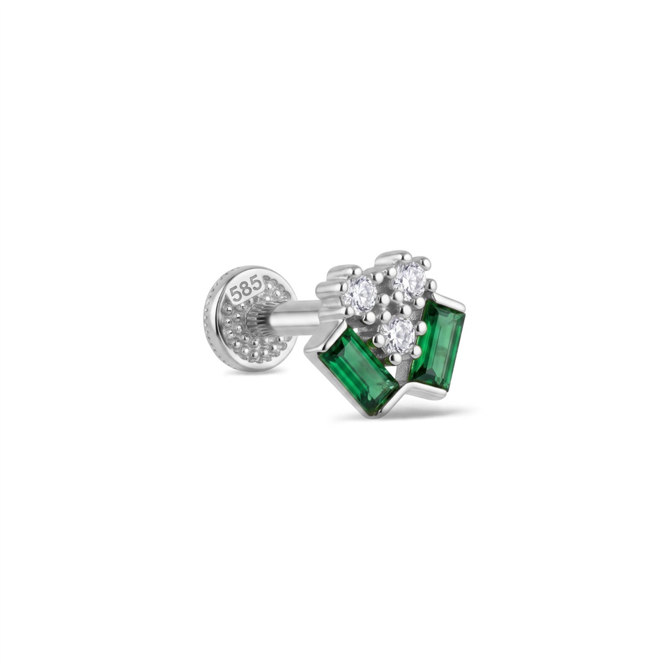 14 Ayar Altın Yeşil Baget Taşlı Minimal Tragus Piercing - Dianora Piercing Jewelry
