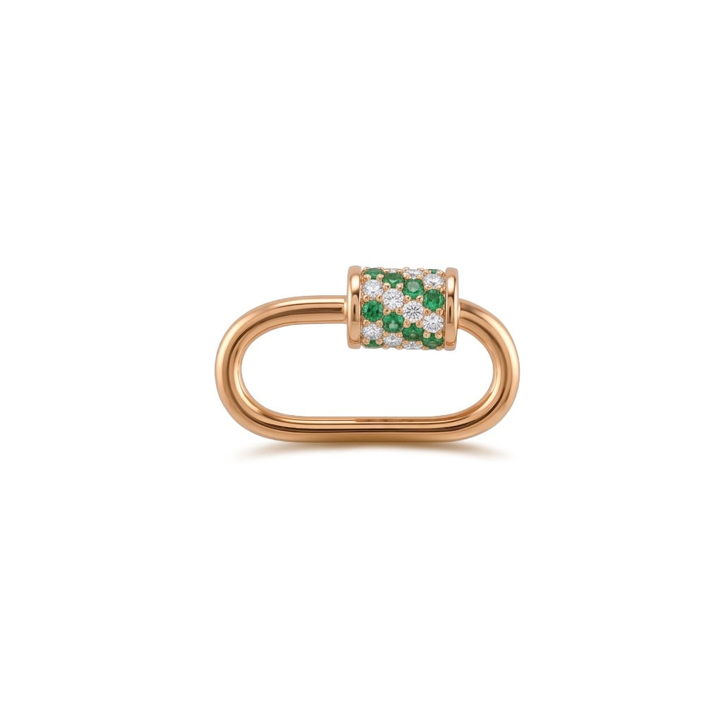 14 Ayar Altın Yeşil Taşlı Charm Kilidi Carabiner - Dianora Piercing Jewelry