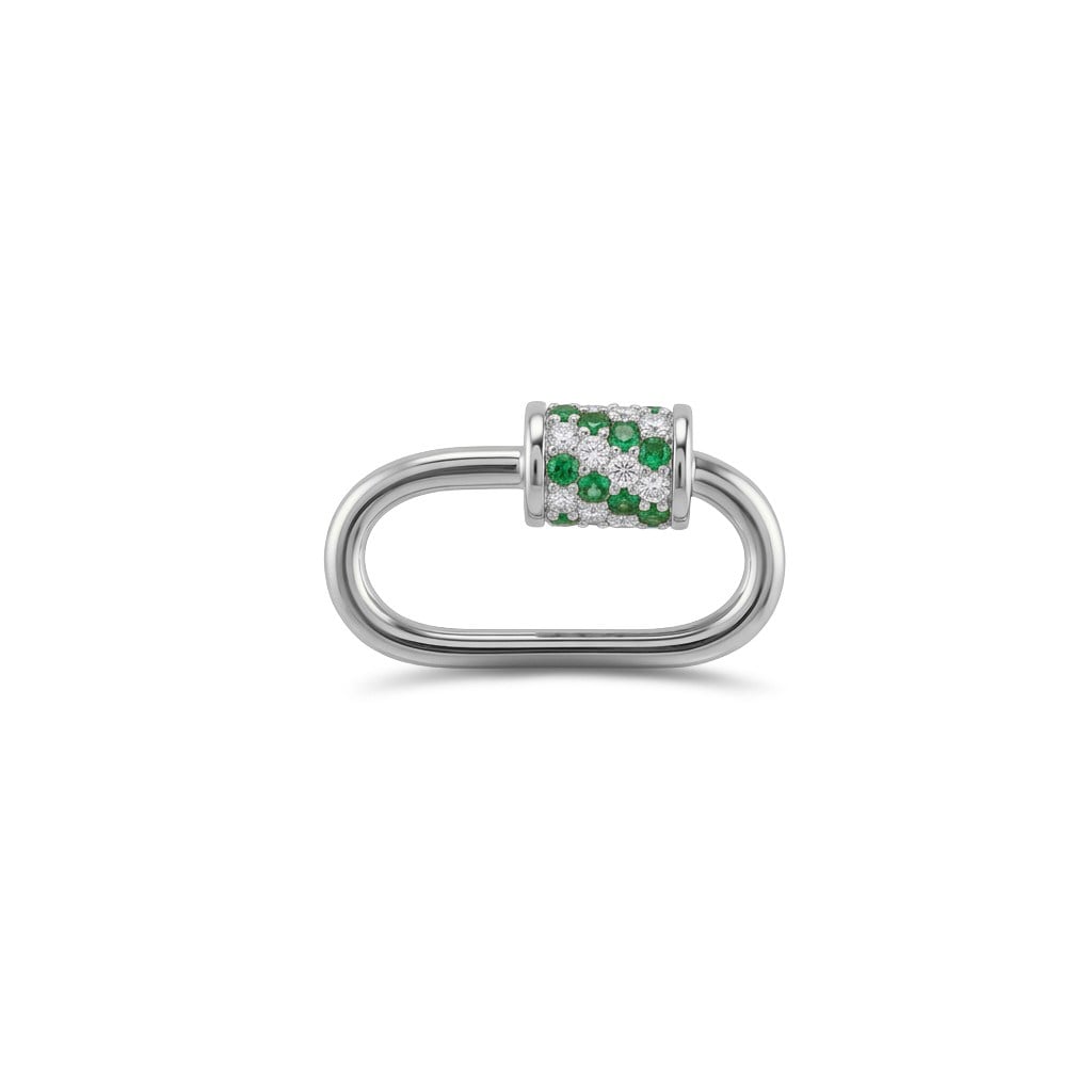 14 Ayar Altın Yeşil Taşlı Charm Kilidi Carabiner - Dianora Piercing Jewelry