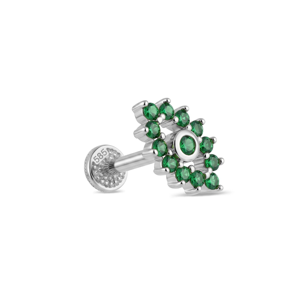 14 Ayar Altın Yeşil Taşlı Göz Minimal Tragus Piercing - Dianora Piercing Jewelry