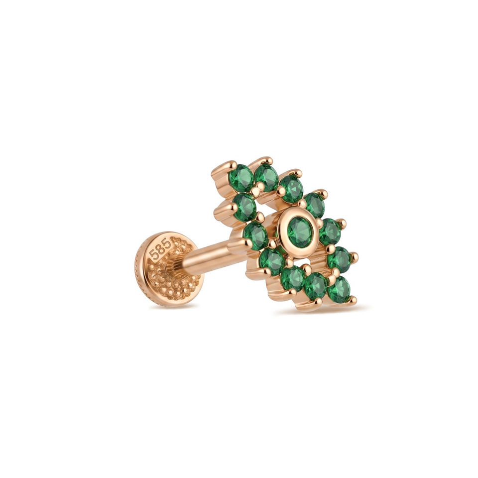14 Ayar Altın Yeşil Taşlı Göz Minimal Tragus Piercing - Dianora Piercing Jewelry